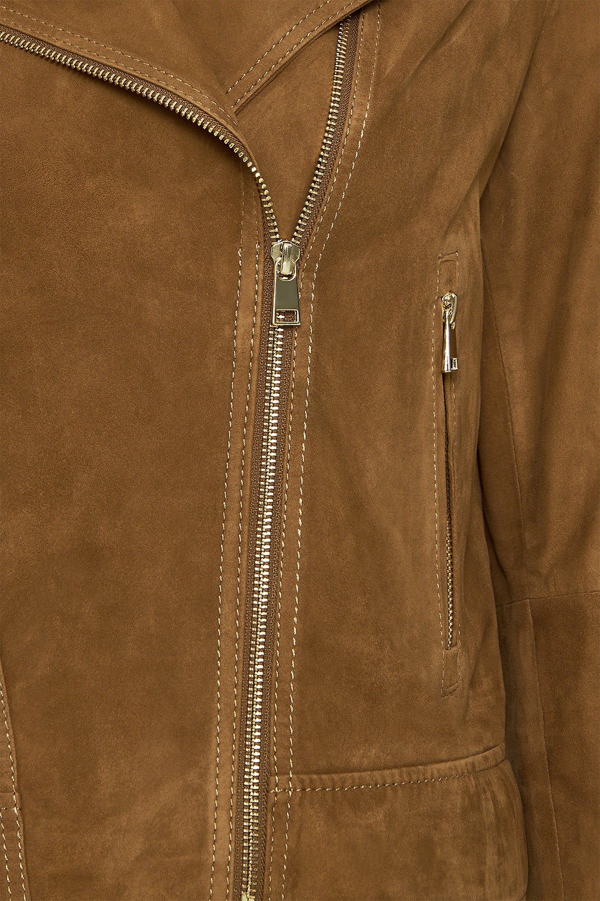 Alba Kadın Camel Biker Süet Deri Ceket - Image 4