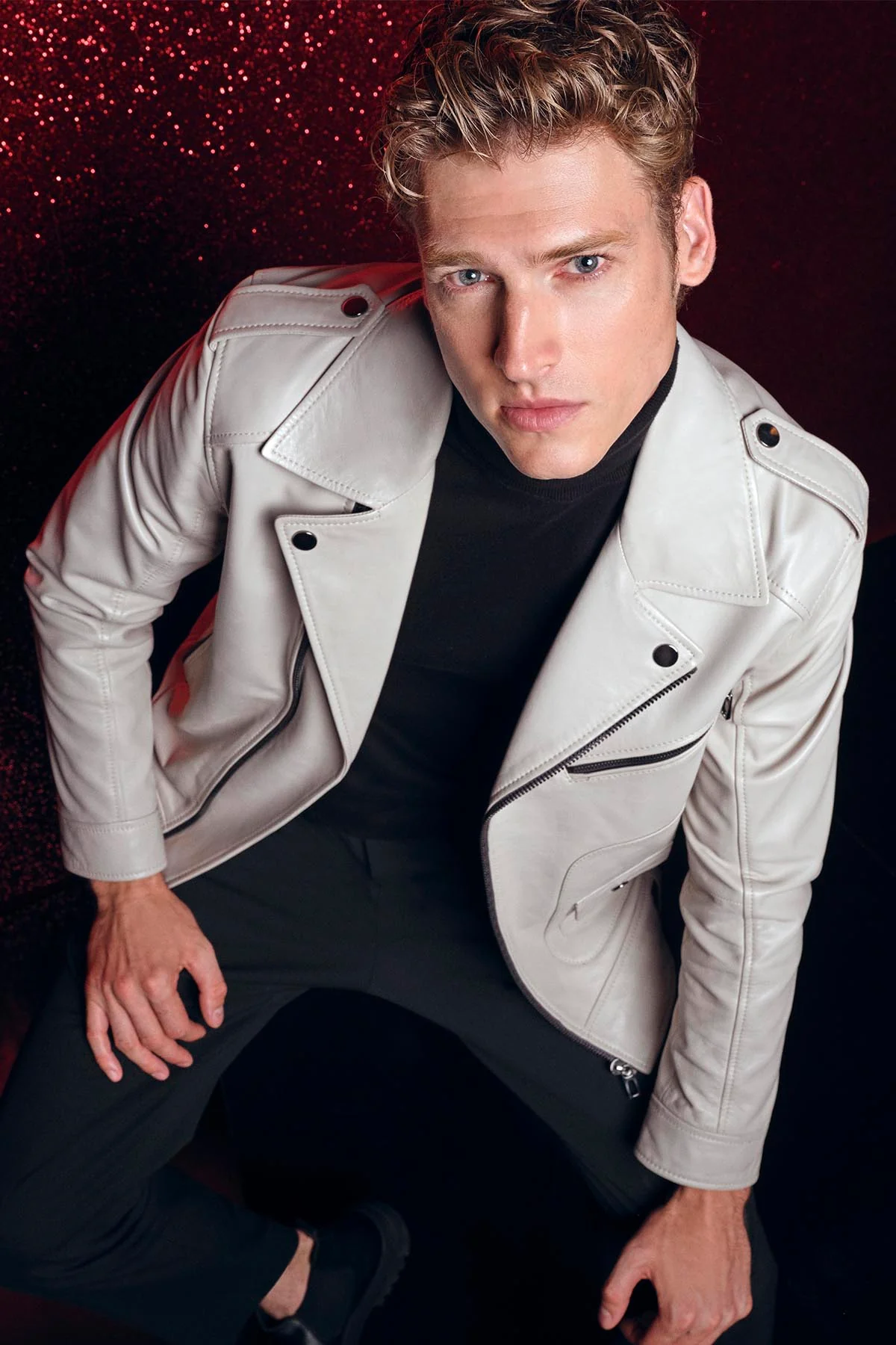 Carter Erkek Bej Biker Deri Mont - Image 2