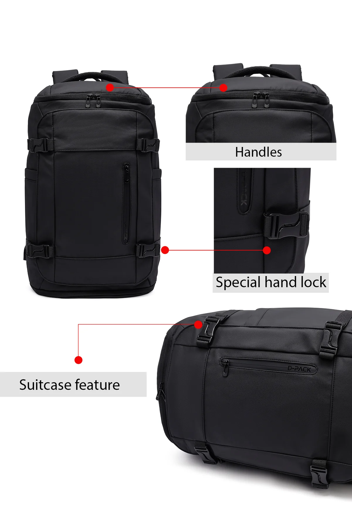 D-Pack Unisex Siyah Kumaş Sırt Çantası - Image 5