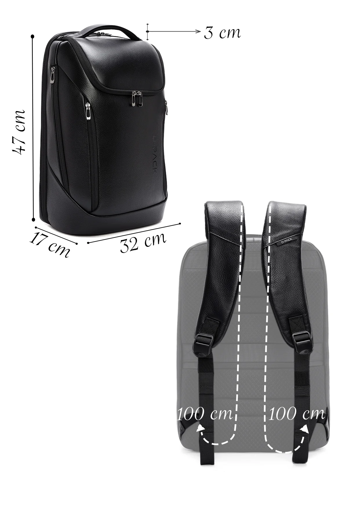 D-Pack Unisex Siyah Teknolojik Deri Sırt Çantası - Image 2