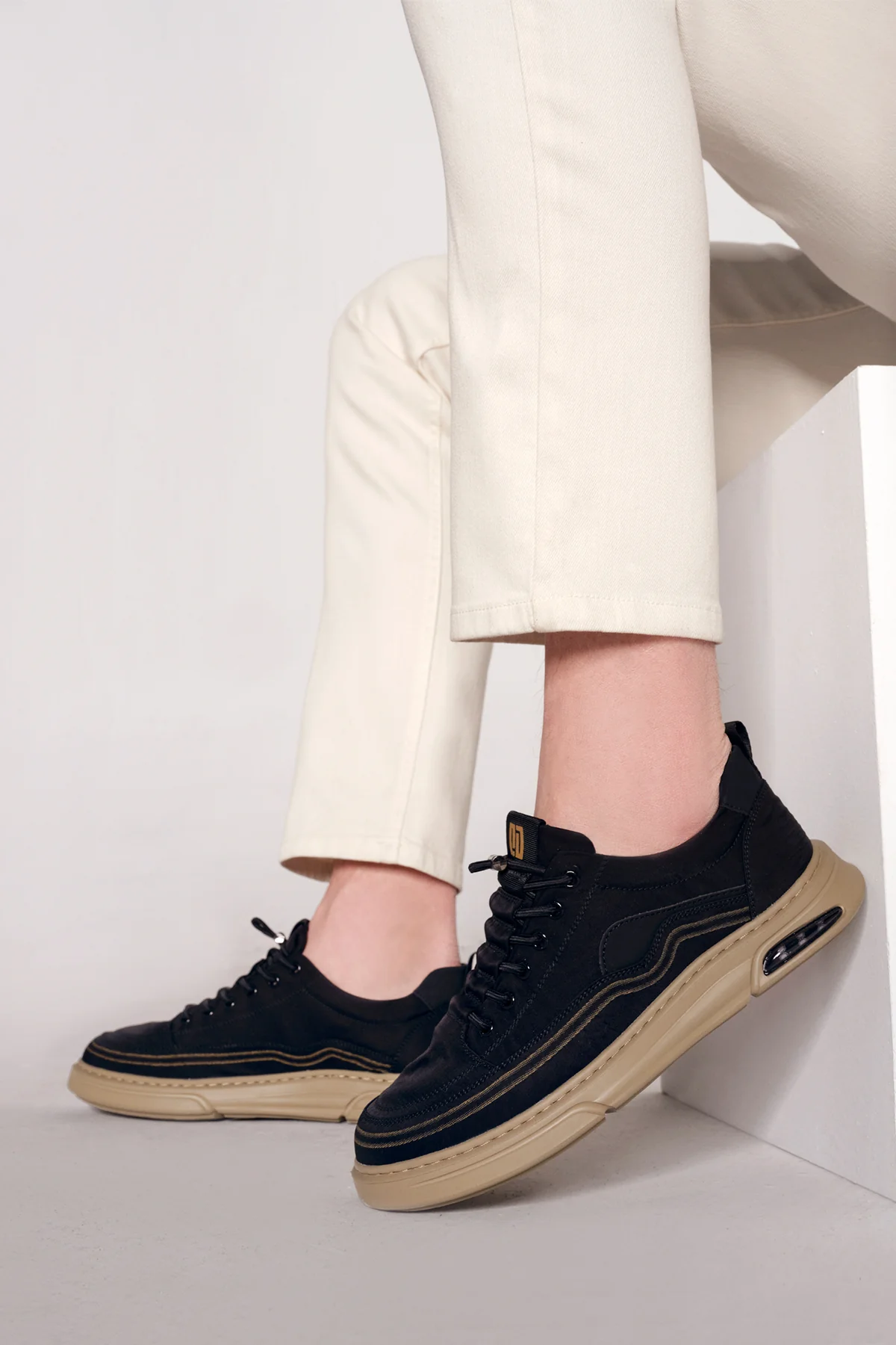 Derimoz Zero Erkek Siyah Bağcıklı Kumaş Sneaker - Image 2