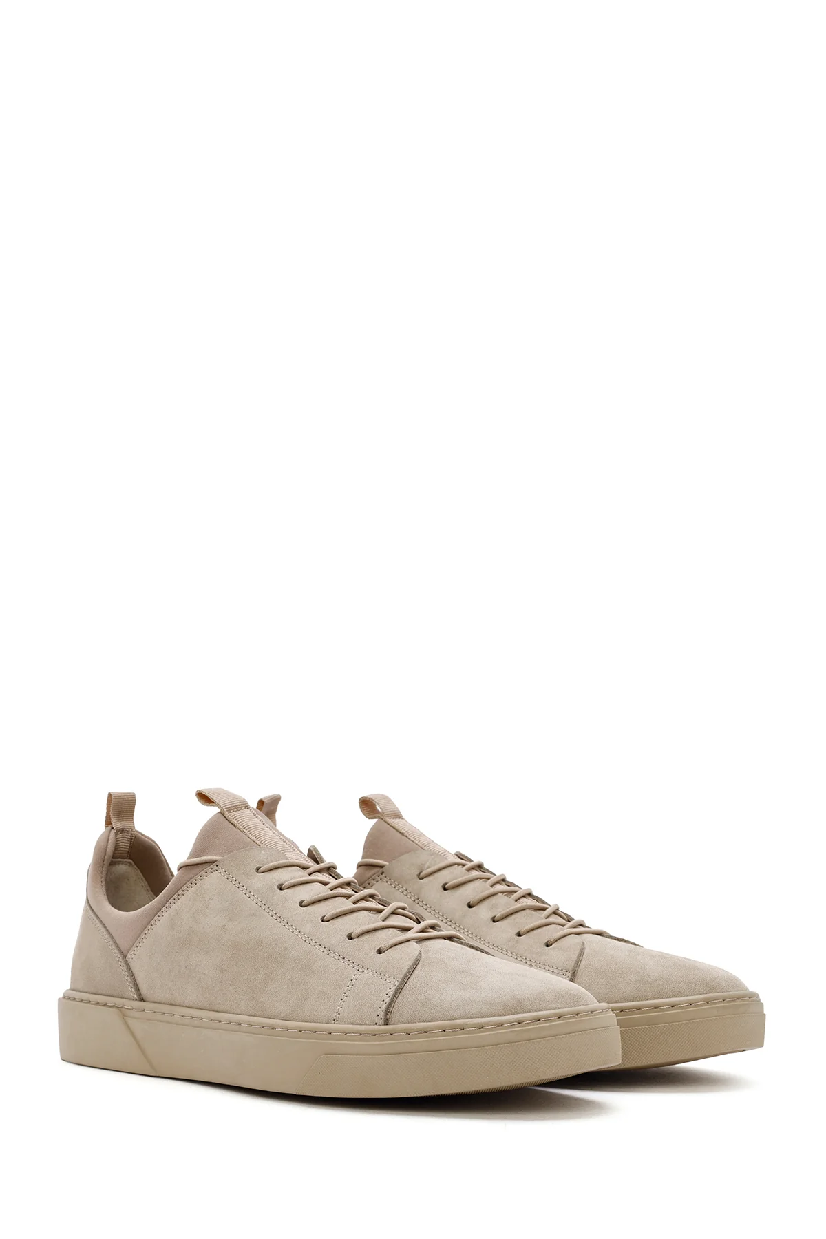Erkek Bej Bağcıklı Deri Sneaker - Image 3