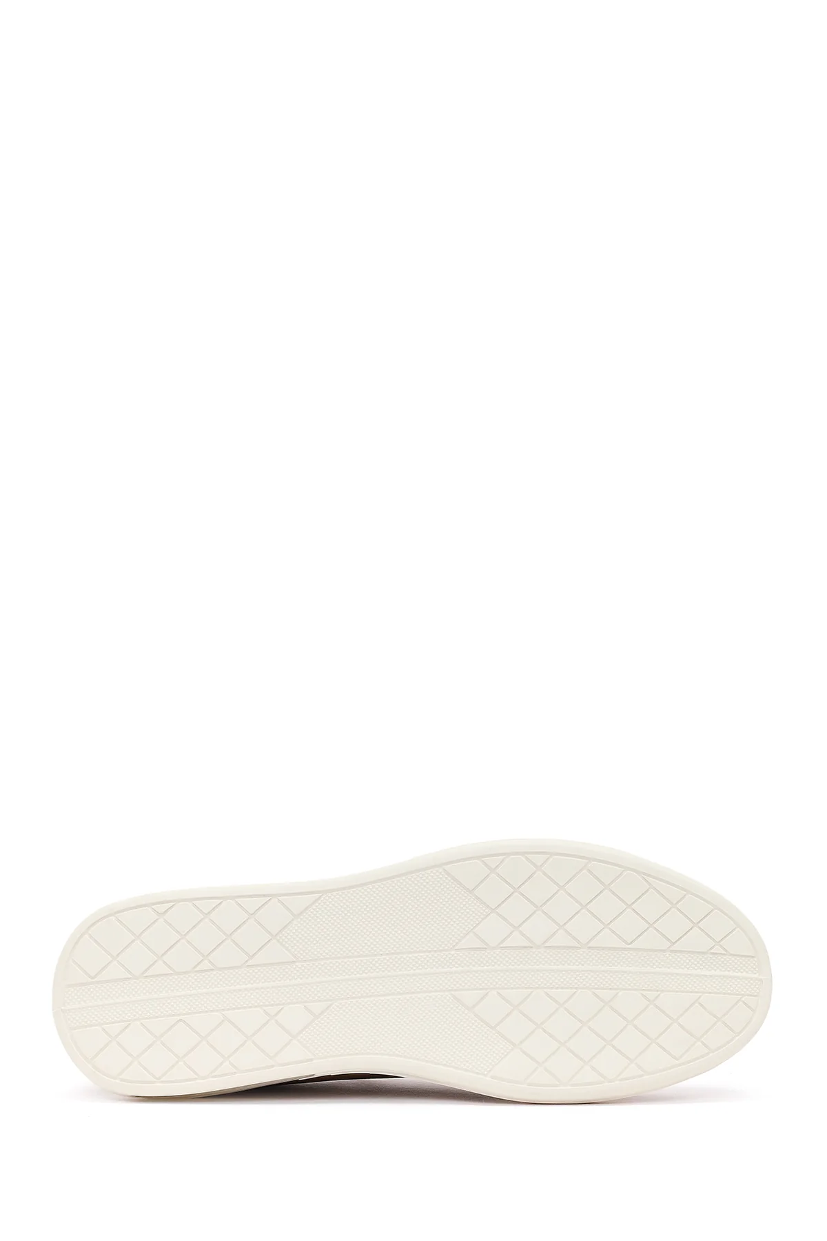 Erkek Bej Bağcıklı Deri Sneaker - Image 5