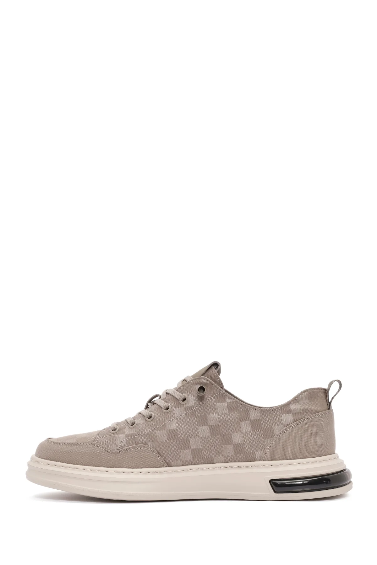Erkek Bej Bağcıklı Desenli Kumaş Sneaker - Image 2
