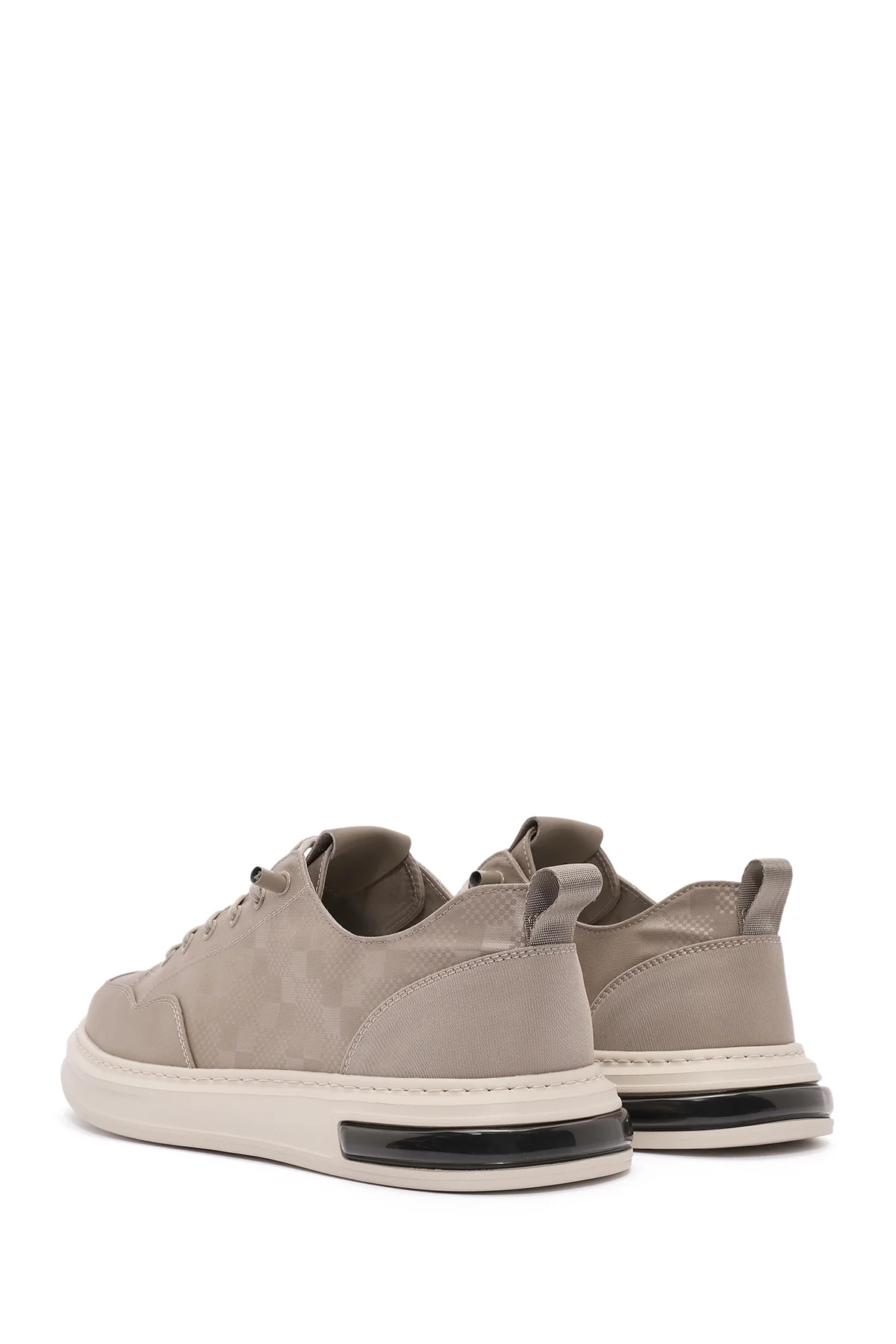 Erkek Bej Bağcıklı Desenli Kumaş Sneaker - Image 5