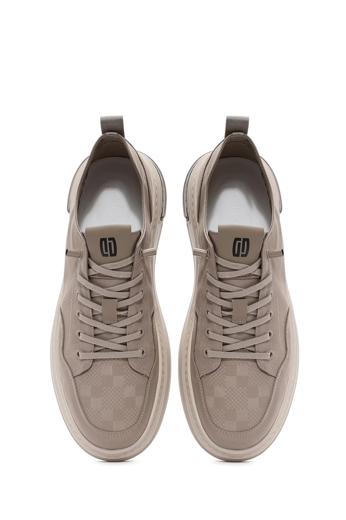 Erkek Bej Bağcıklı Desenli Kumaş Sneaker - Image 7