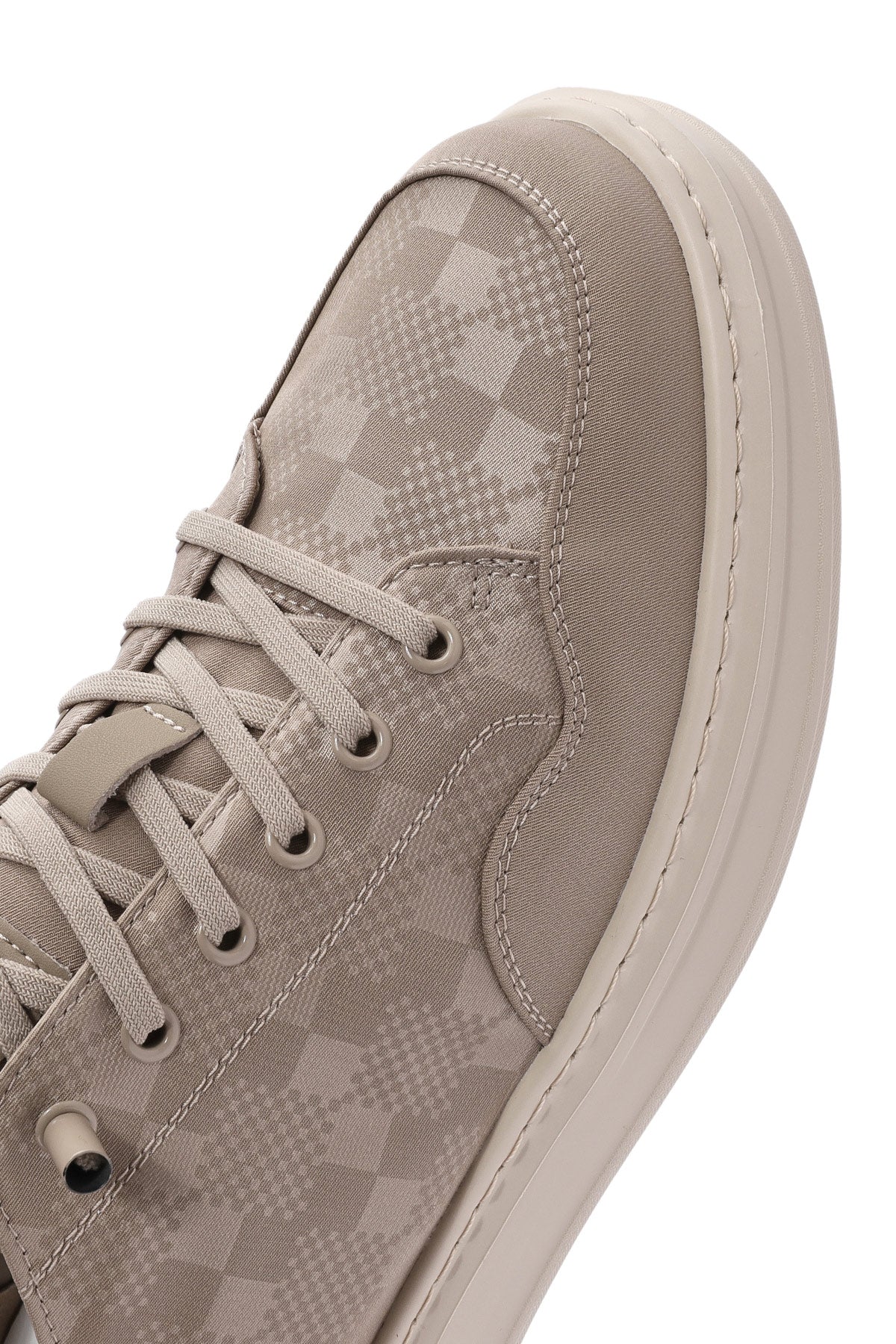 Erkek Bej Bağcıklı Desenli Kumaş Sneaker - Image 9