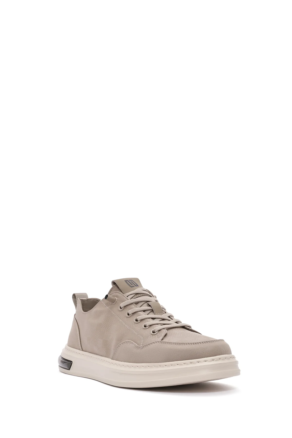 Erkek Bej Bağcıklı Kalın Tabanlı Desenli Kumaş Sneaker - Image 7