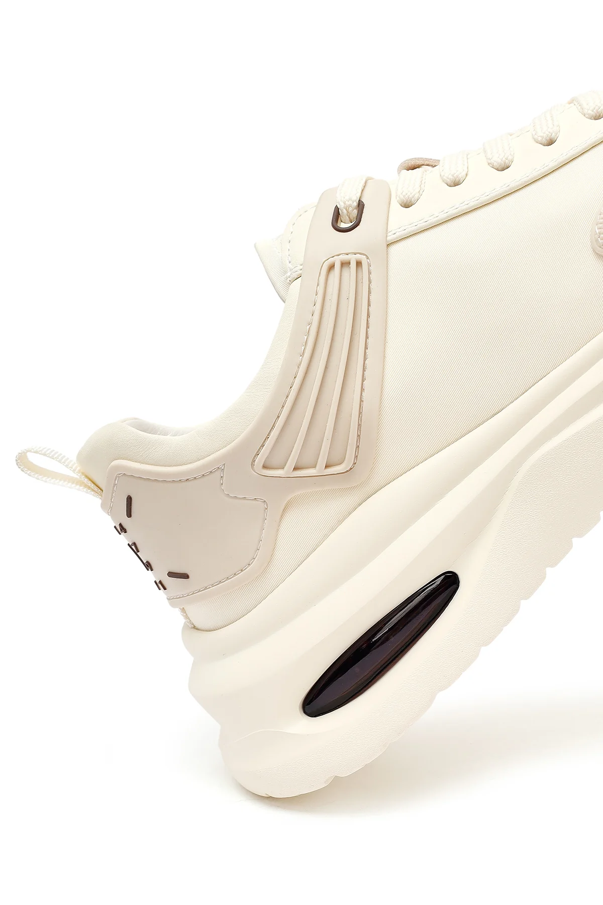 Erkek Bej Bağcıklı Kalın Tabanlı Kumaş Sneaker - Image 10