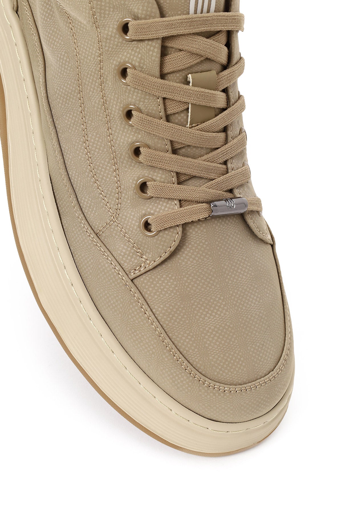 Erkek Bej Bağcıklı Kalın Tabanlı Kumaş Sneaker - Image 10