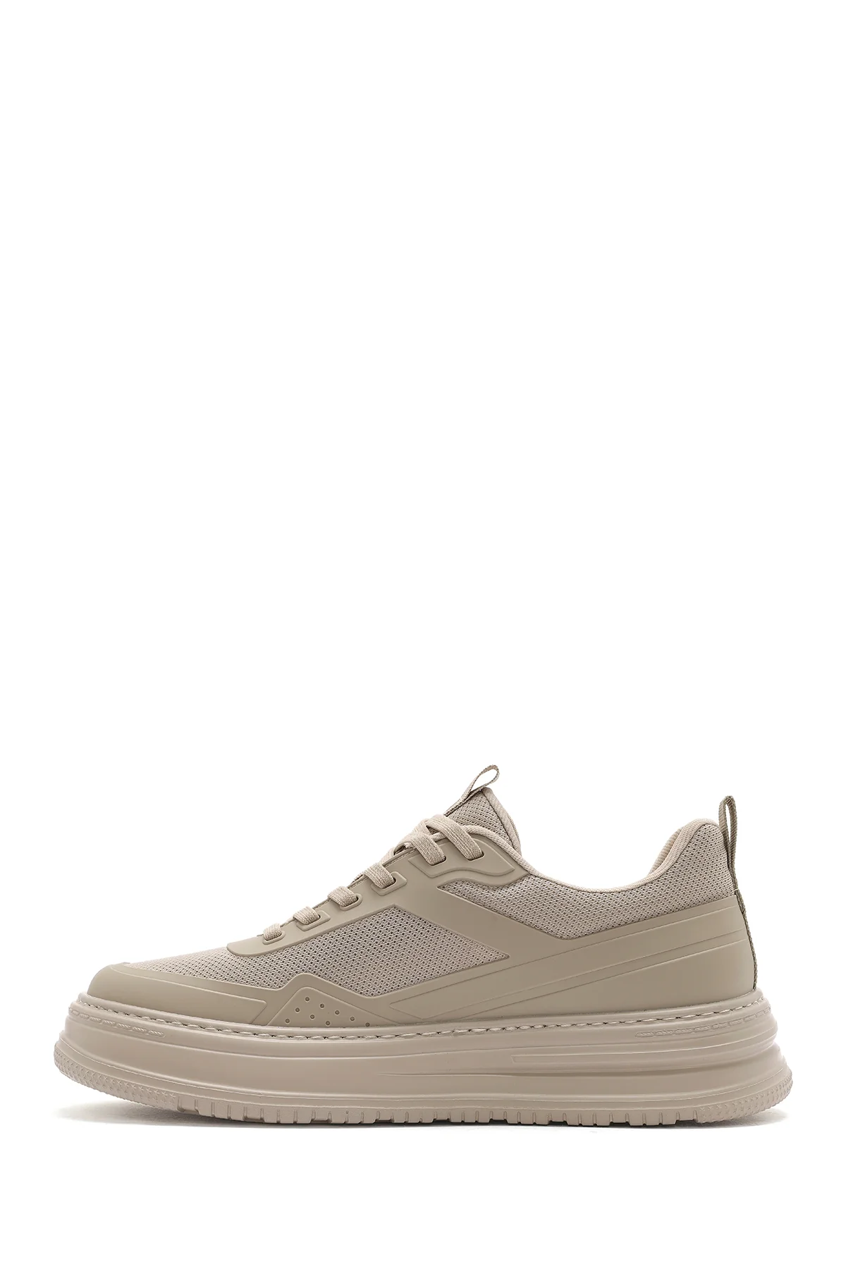Erkek Bej Bağcıklı Kalın Tabanlı Sneaker - Image 2