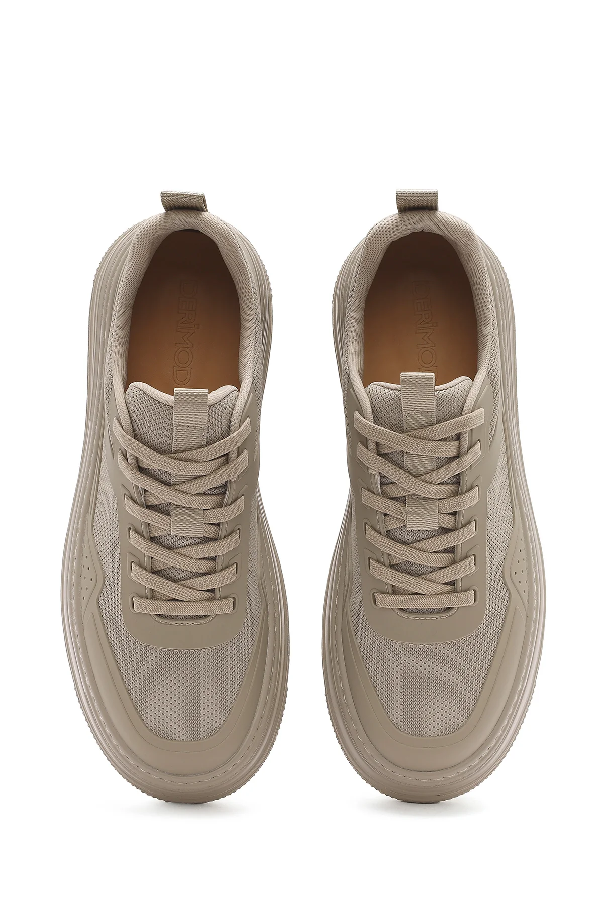 Erkek Bej Bağcıklı Kalın Tabanlı Sneaker - Image 7