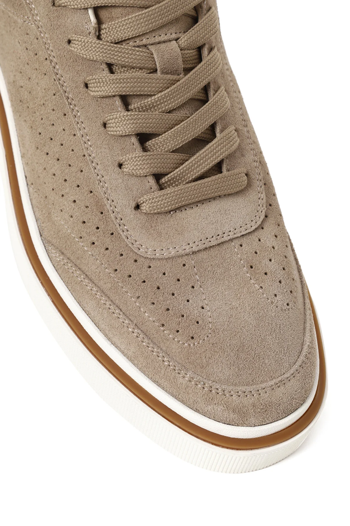 Erkek Bej Bağcıklı Kalın Tabanlı Süet Deri Sneaker - Image 10