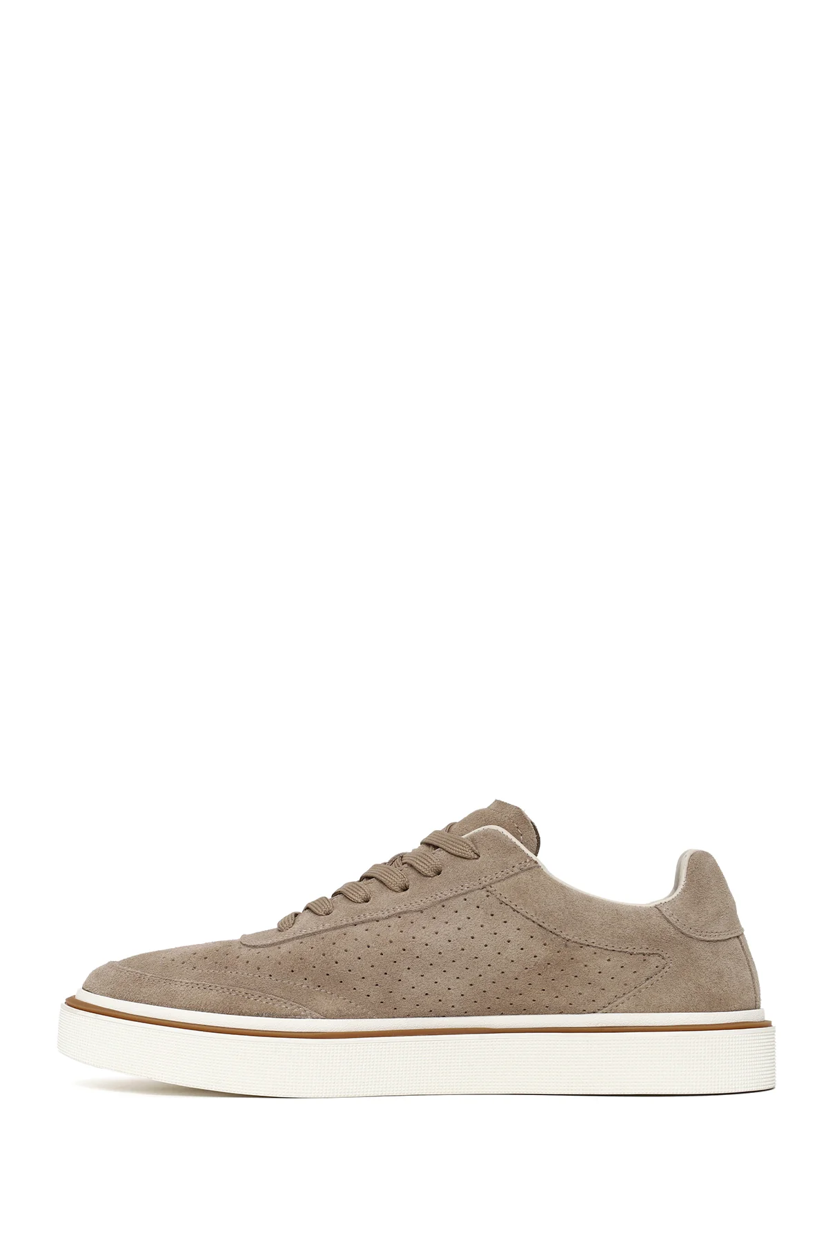 Erkek Bej Bağcıklı Kalın Tabanlı Süet Deri Sneaker - Image 4