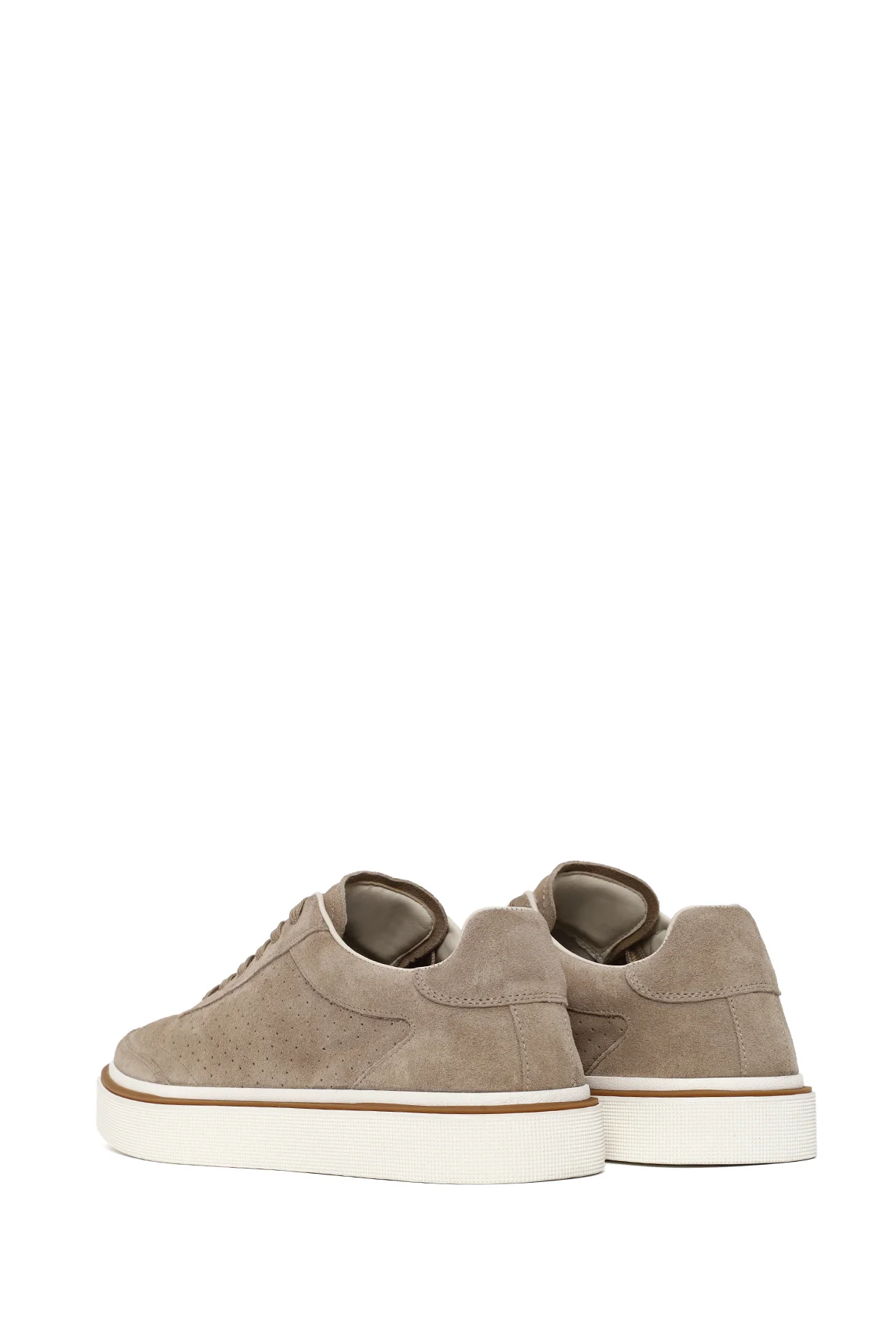 Erkek Bej Bağcıklı Kalın Tabanlı Süet Deri Sneaker - Image 7