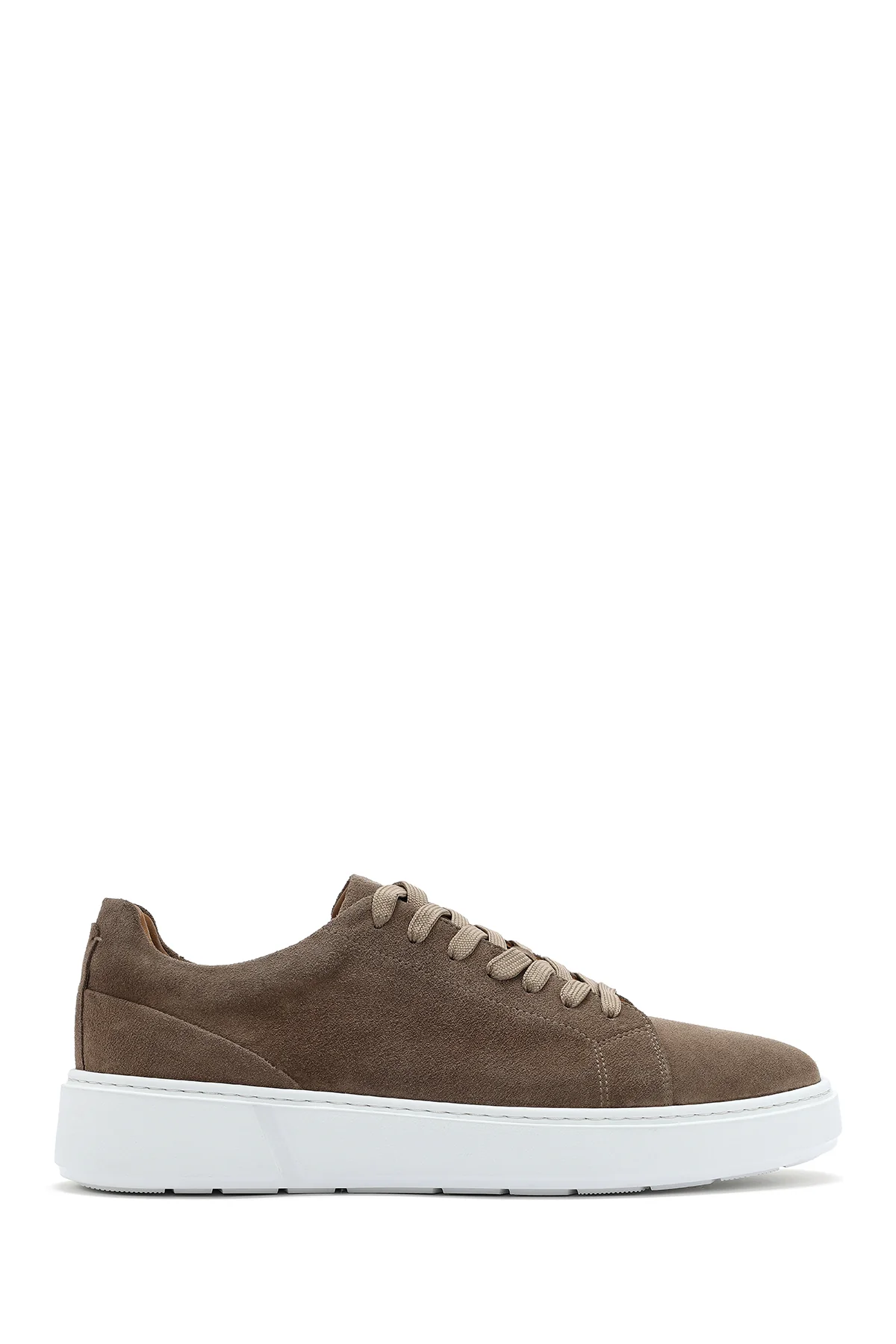 Erkek Bej Bağcıklı Kalın Tabanlı Süet Deri Sneaker