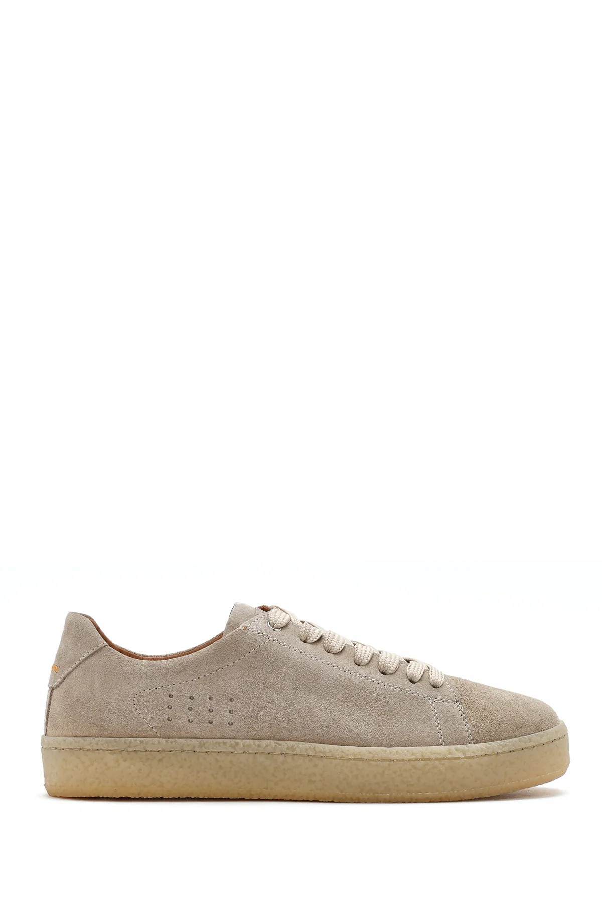Erkek Bej Bağcıklı Kalın Tabanlı Süet Deri Sneaker