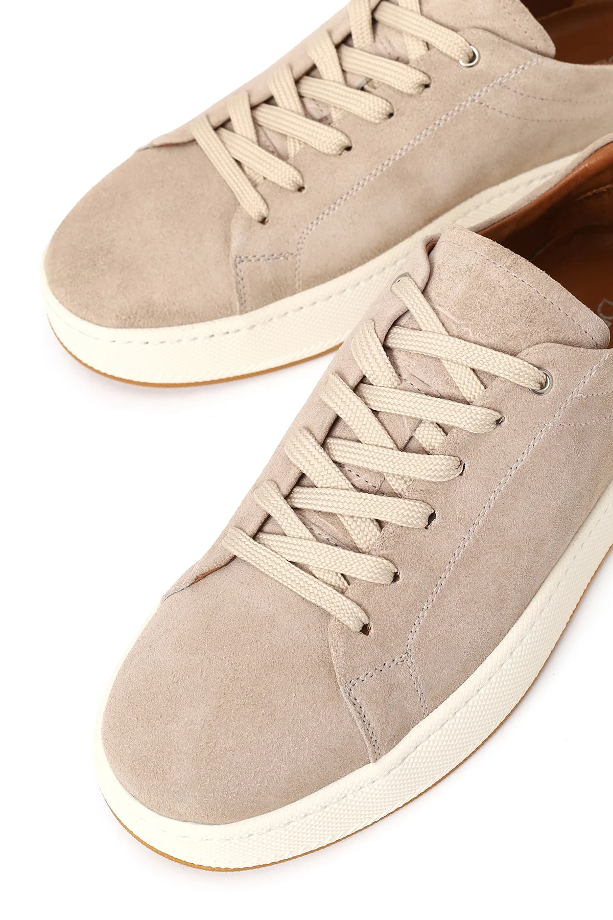 Erkek Bej Bağcıklı Kalın Tabanlı Süet Deri Sneaker - Image 11