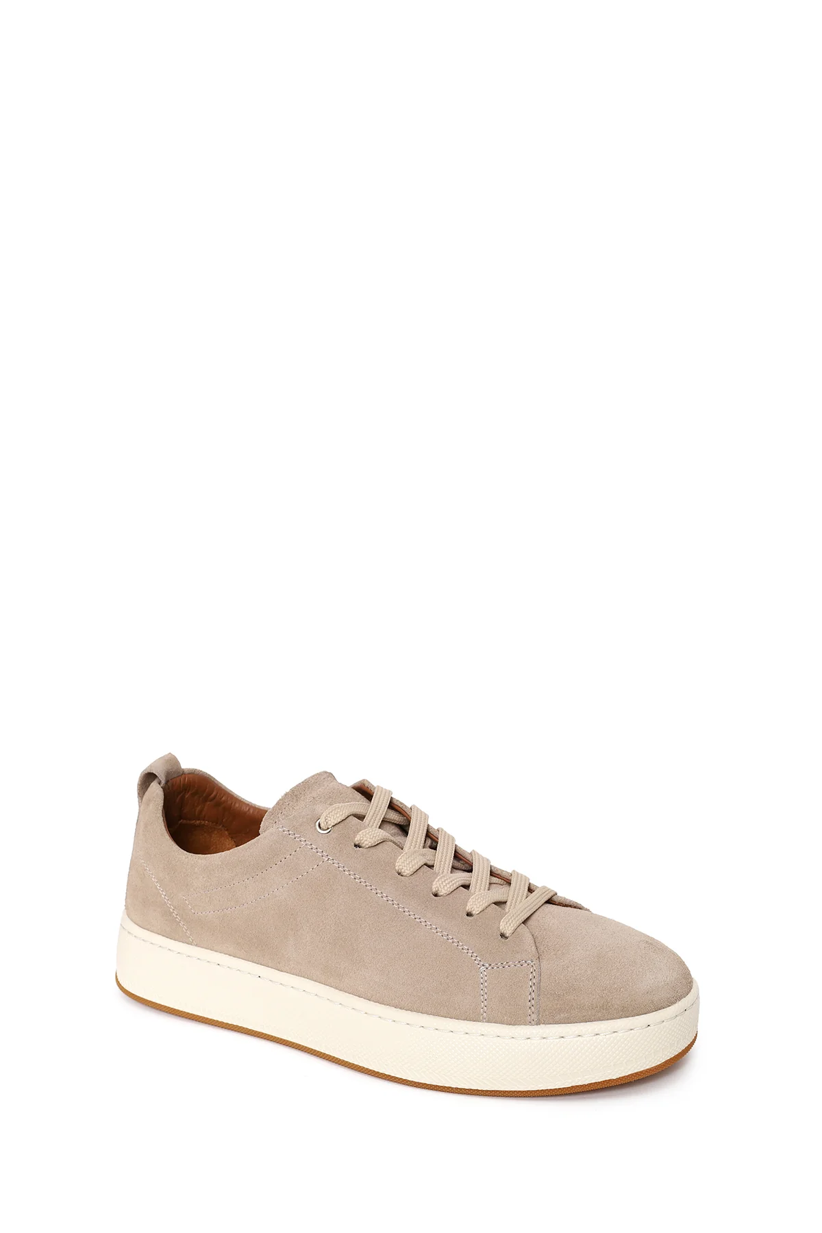 Erkek Bej Bağcıklı Kalın Tabanlı Süet Deri Sneaker - Image 8
