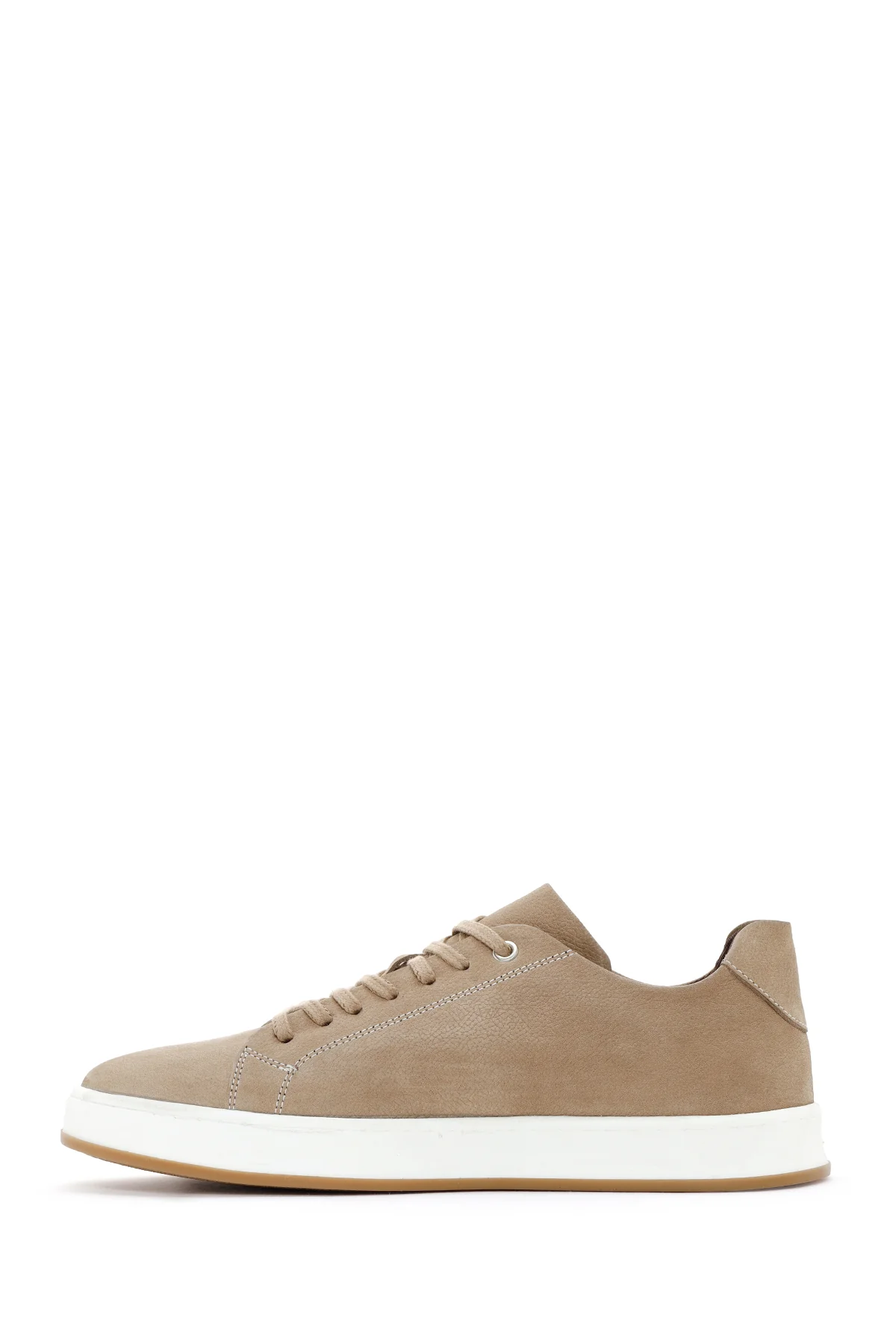 Erkek Bej Bağcıklı Nubuk Deri Sneaker - Image 2