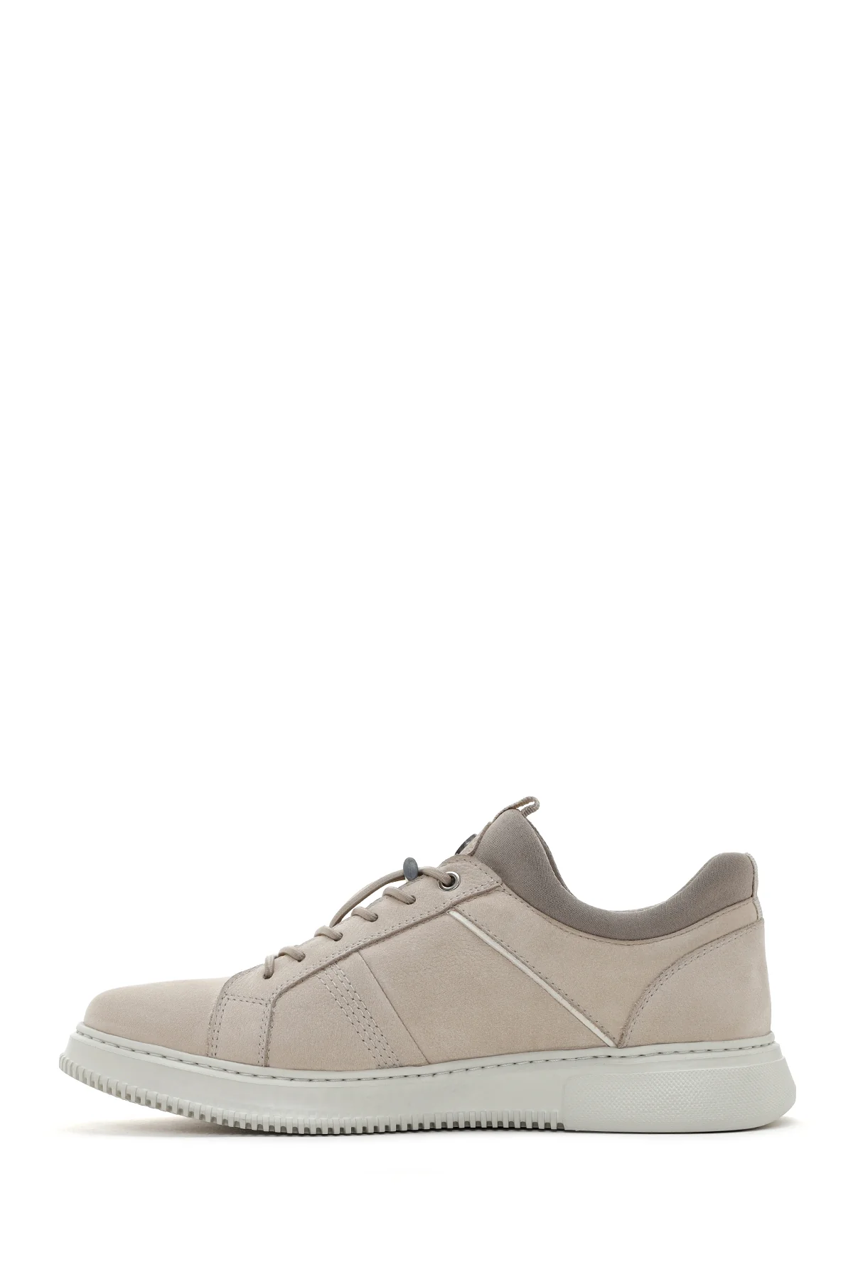 Erkek Bej Bağcıklı Nubuk Deri Sneaker - Image 2