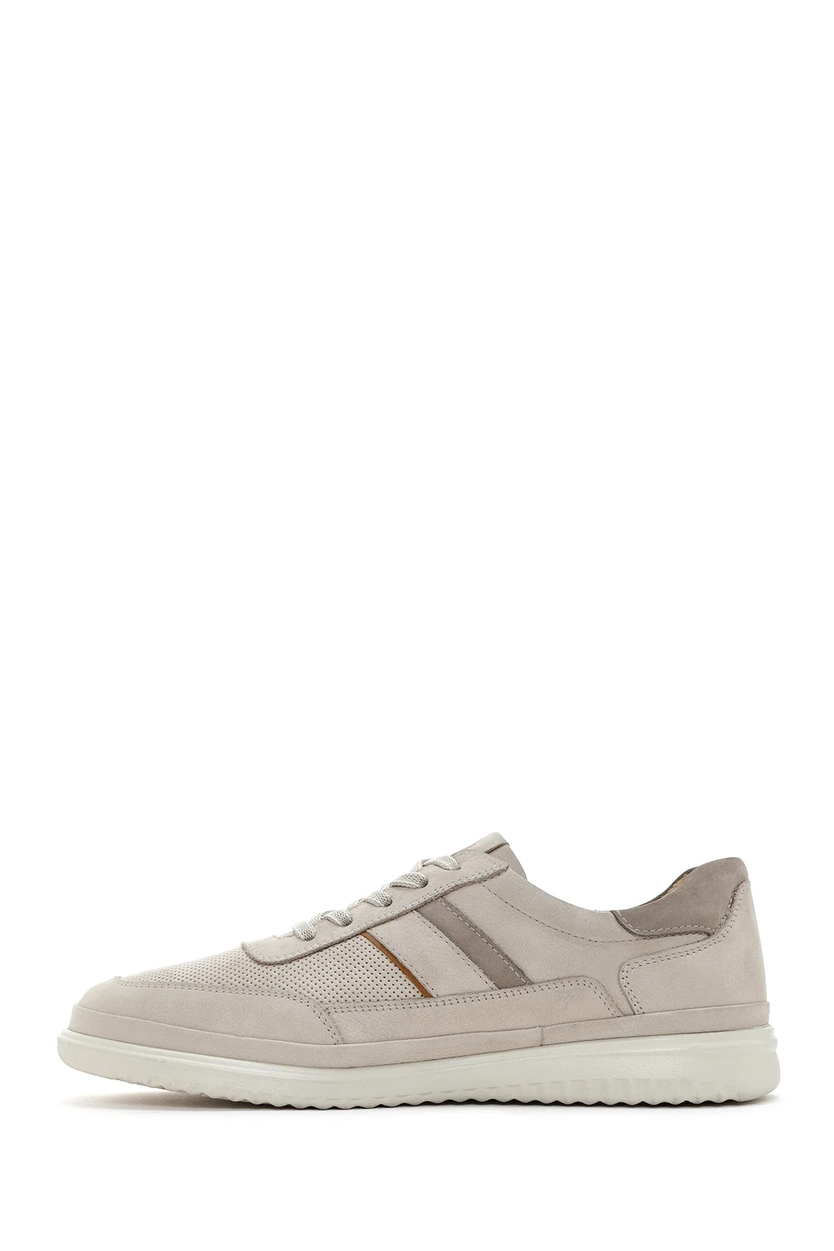 Erkek Bej Bağcıklı Nubuk Deri Sneaker - Image 2