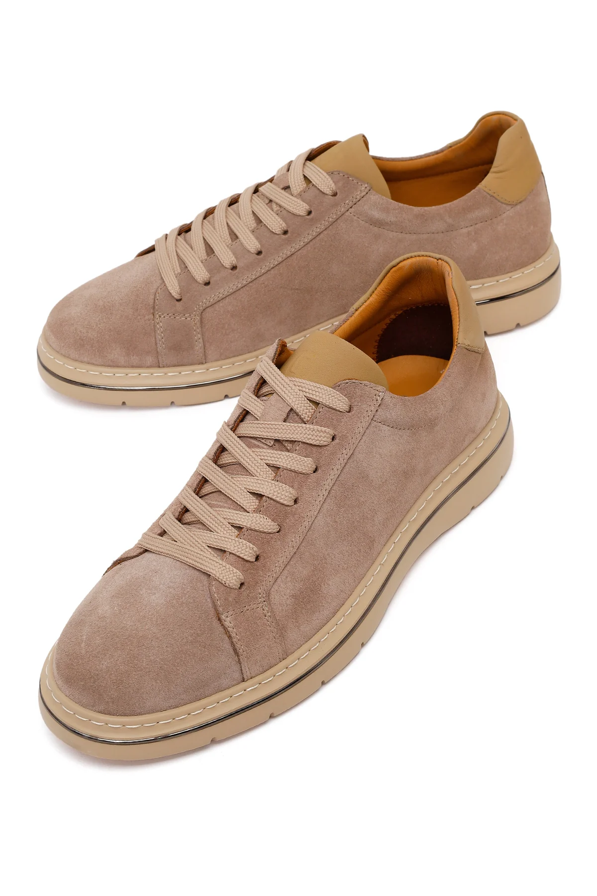 Erkek Bej Bağcıklı Nubuk Deri Sneaker - Image 11
