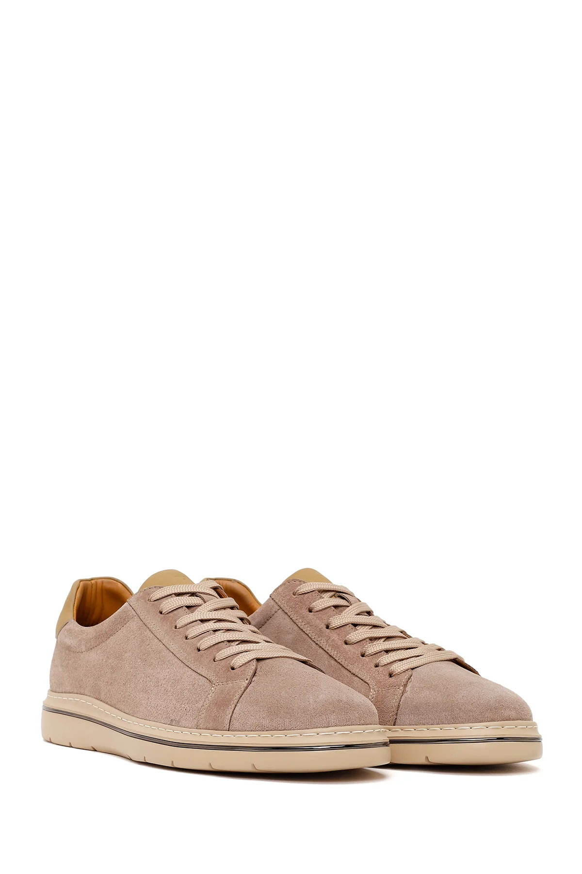 Erkek Bej Bağcıklı Nubuk Deri Sneaker - Image 3