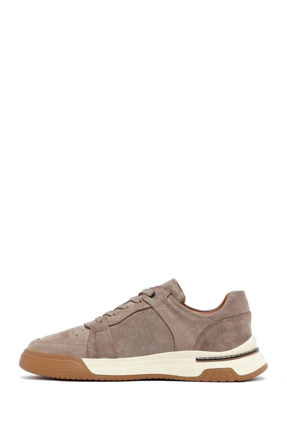 Erkek Bej Bağcıklı Süet Deri Sneaker - Image 2