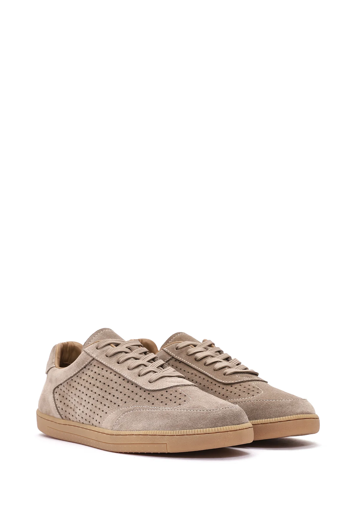 Erkek Bej Bağcıklı Süet Deri Sneaker - Image 3