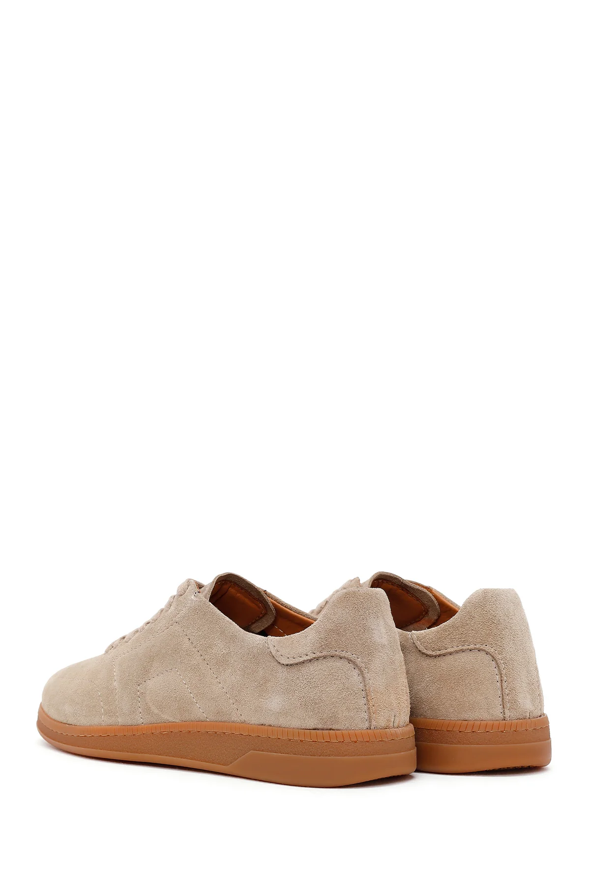 Erkek Bej Bağcıklı Süet Deri Sneaker - Image 6