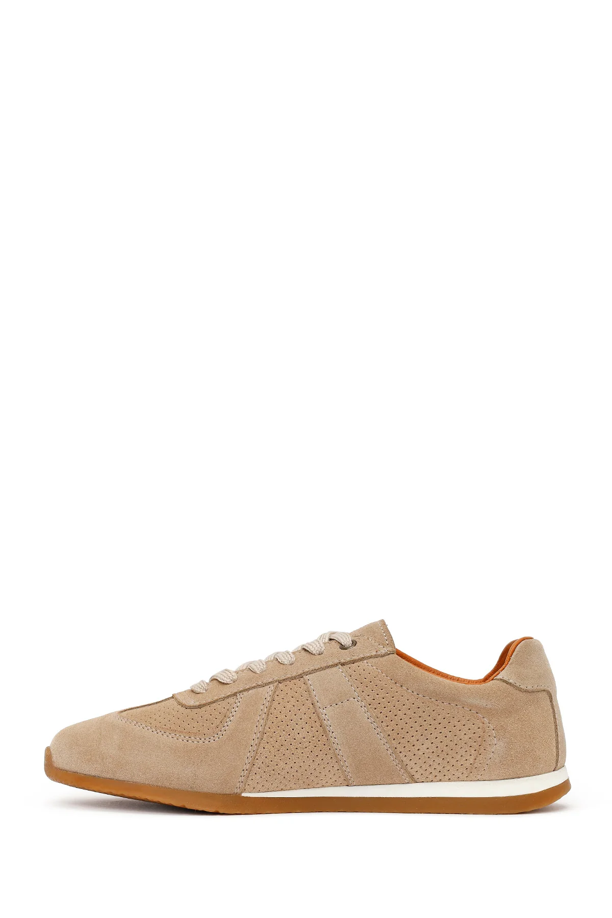 Erkek Bej Bağcıklı Süet Deri Sneaker - Image 4