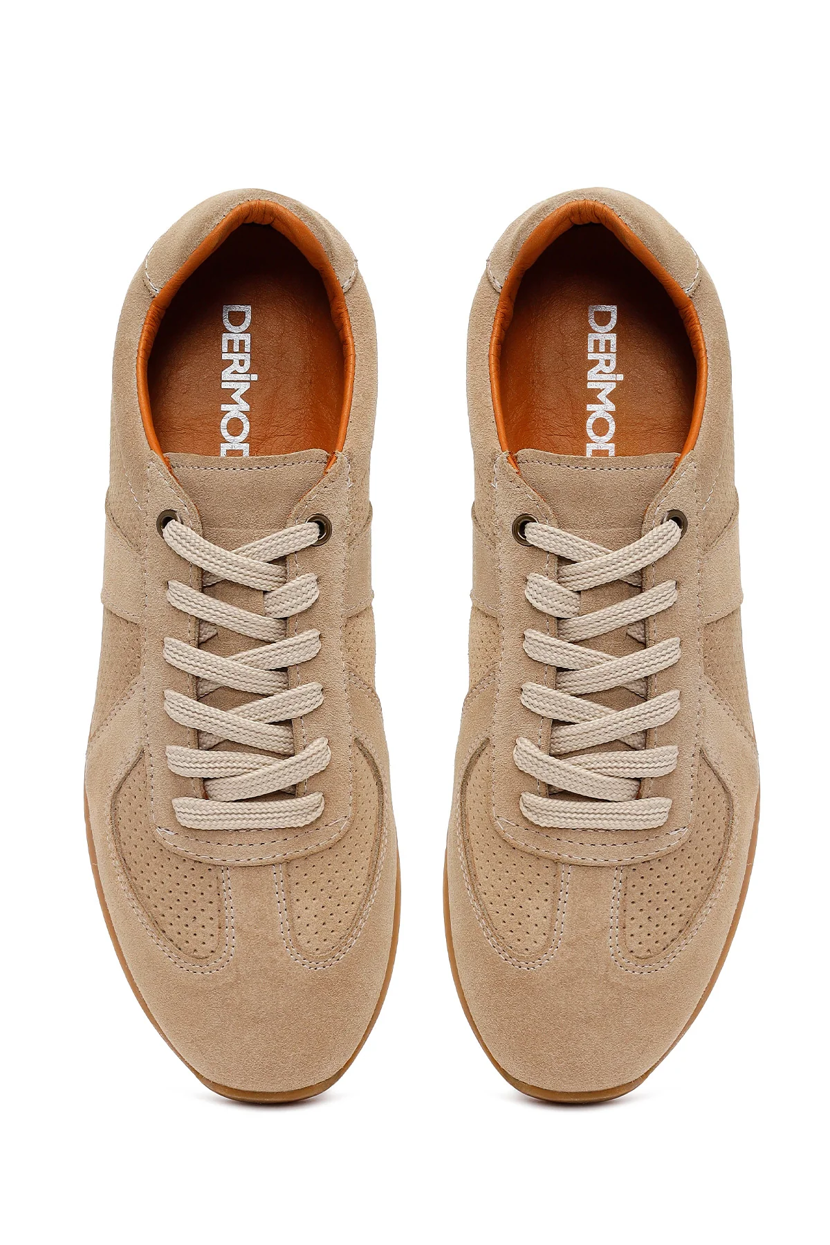 Erkek Bej Bağcıklı Süet Deri Sneaker - Image 5