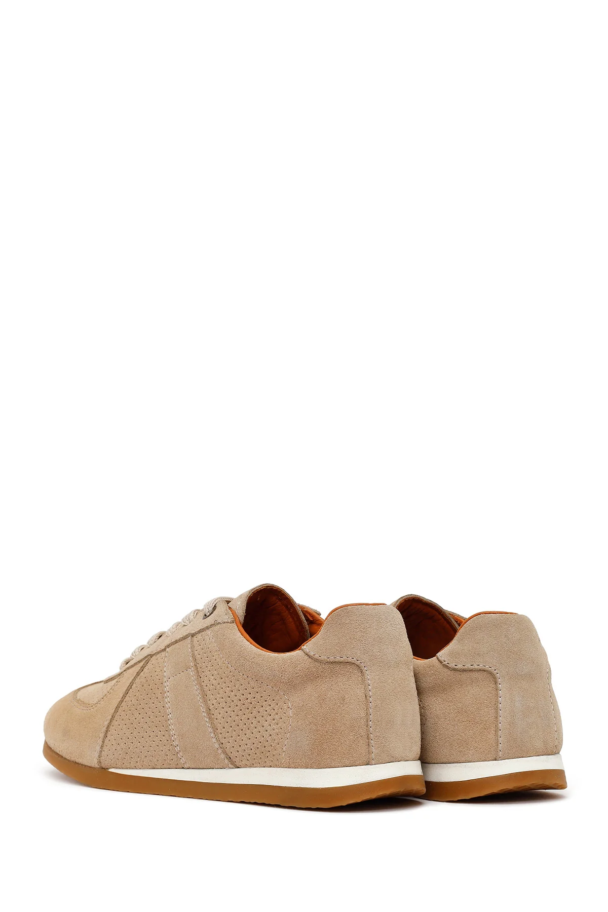 Erkek Bej Bağcıklı Süet Deri Sneaker - Image 7