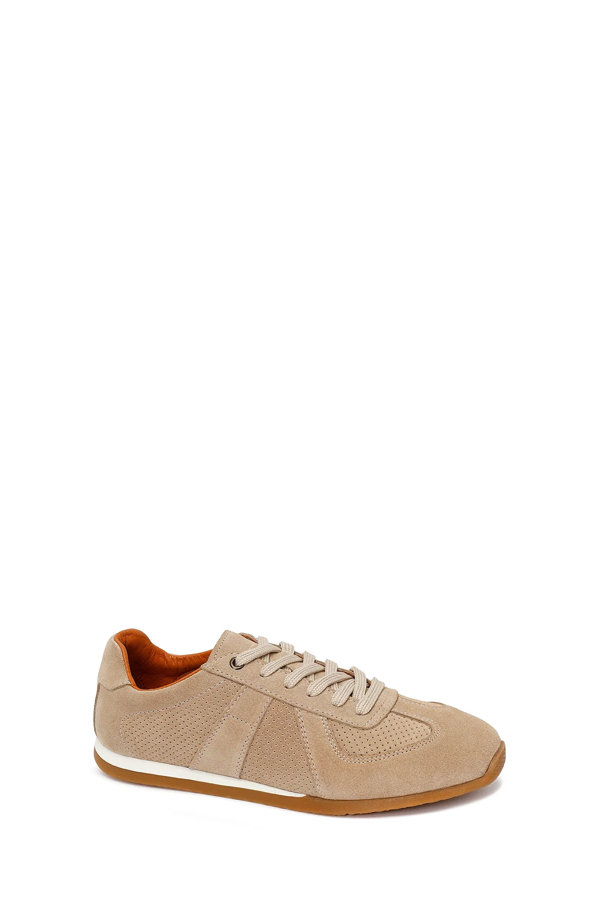 Erkek Bej Bağcıklı Süet Deri Sneaker - Image 8