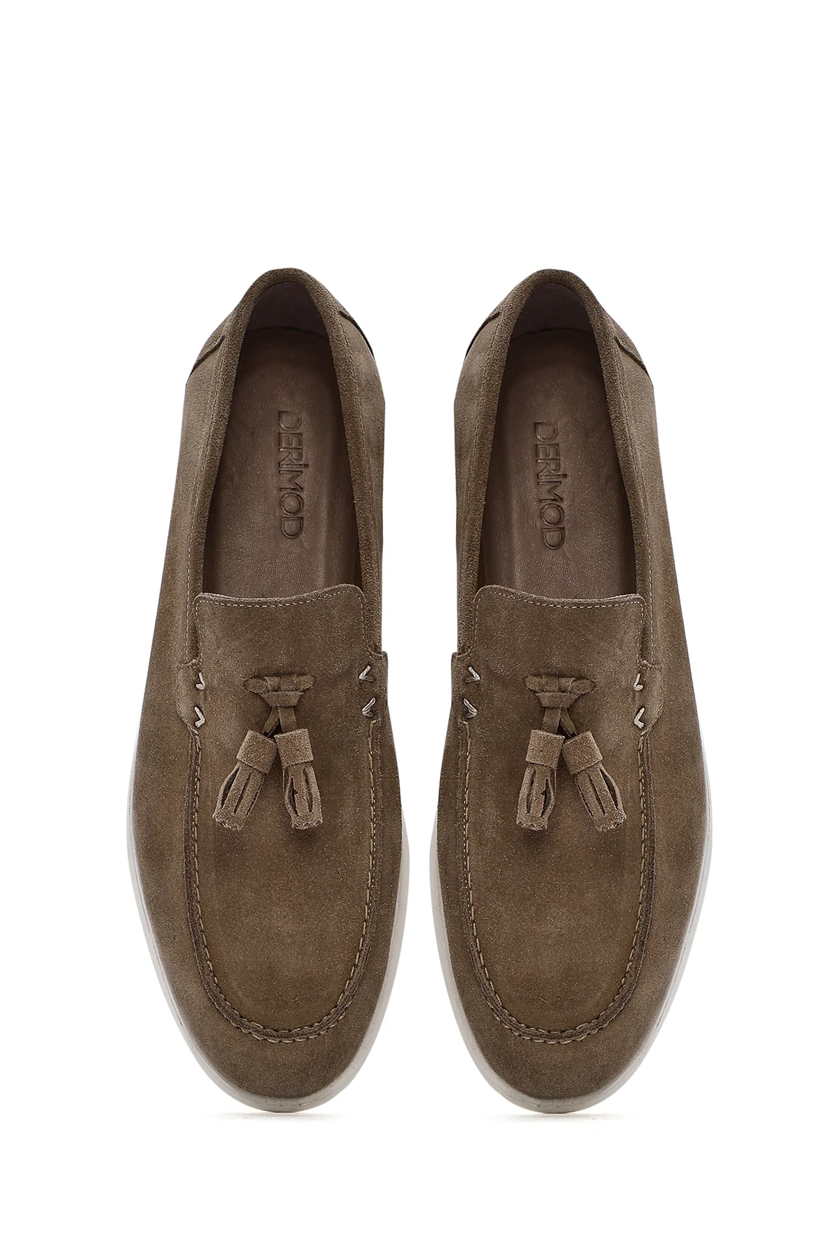 Erkek Bej Püsküllü Süet Deri Casual Loafer - Image 7