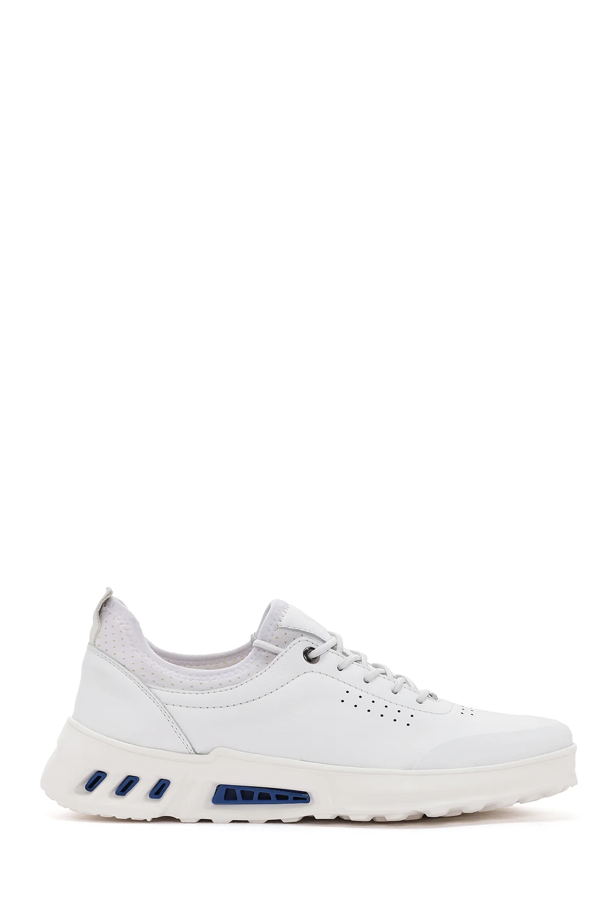Erkek Beyaz Bağcıklı Deri Sneaker
