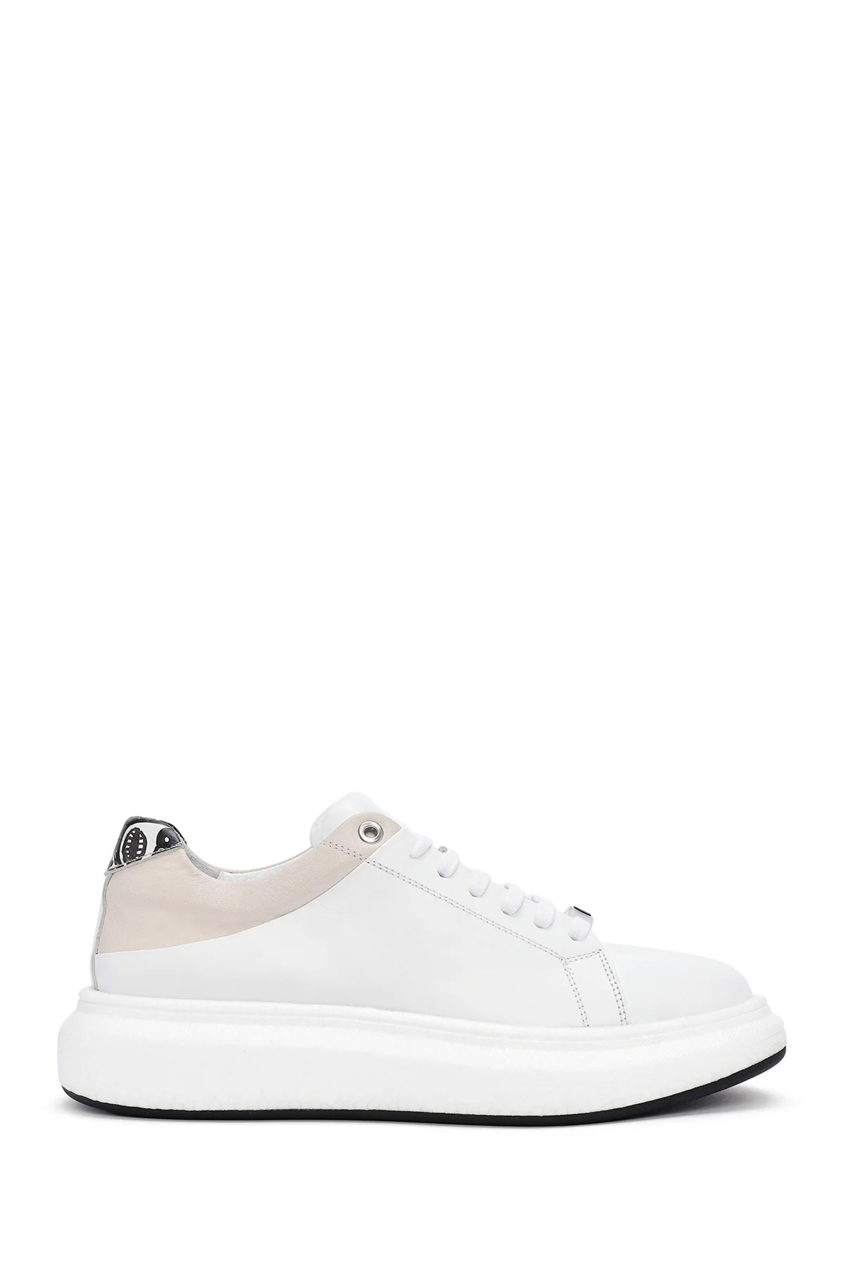 Erkek Beyaz Bağcıklı Deri Sneaker