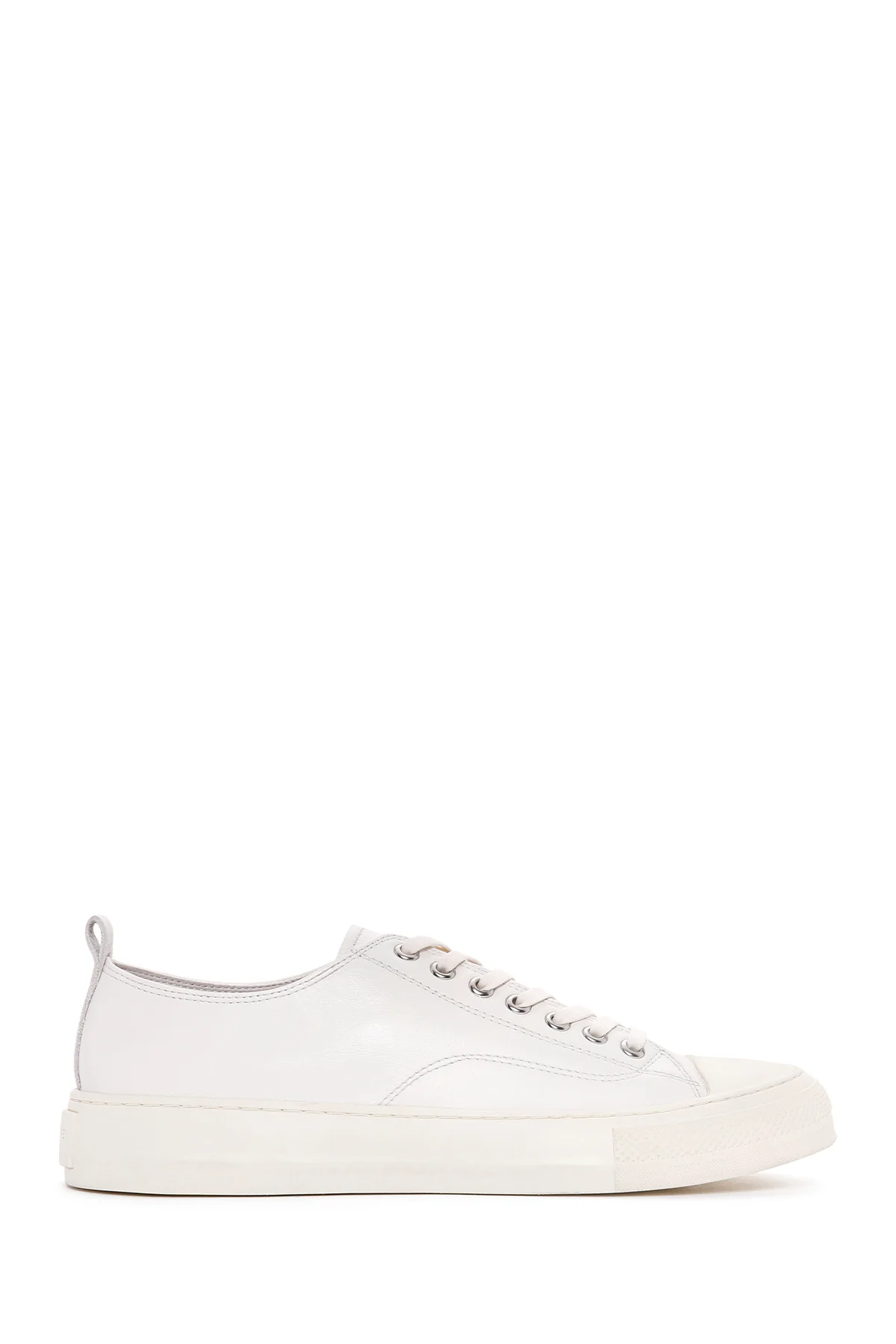 Erkek Beyaz Bağcıklı Deri Sneaker