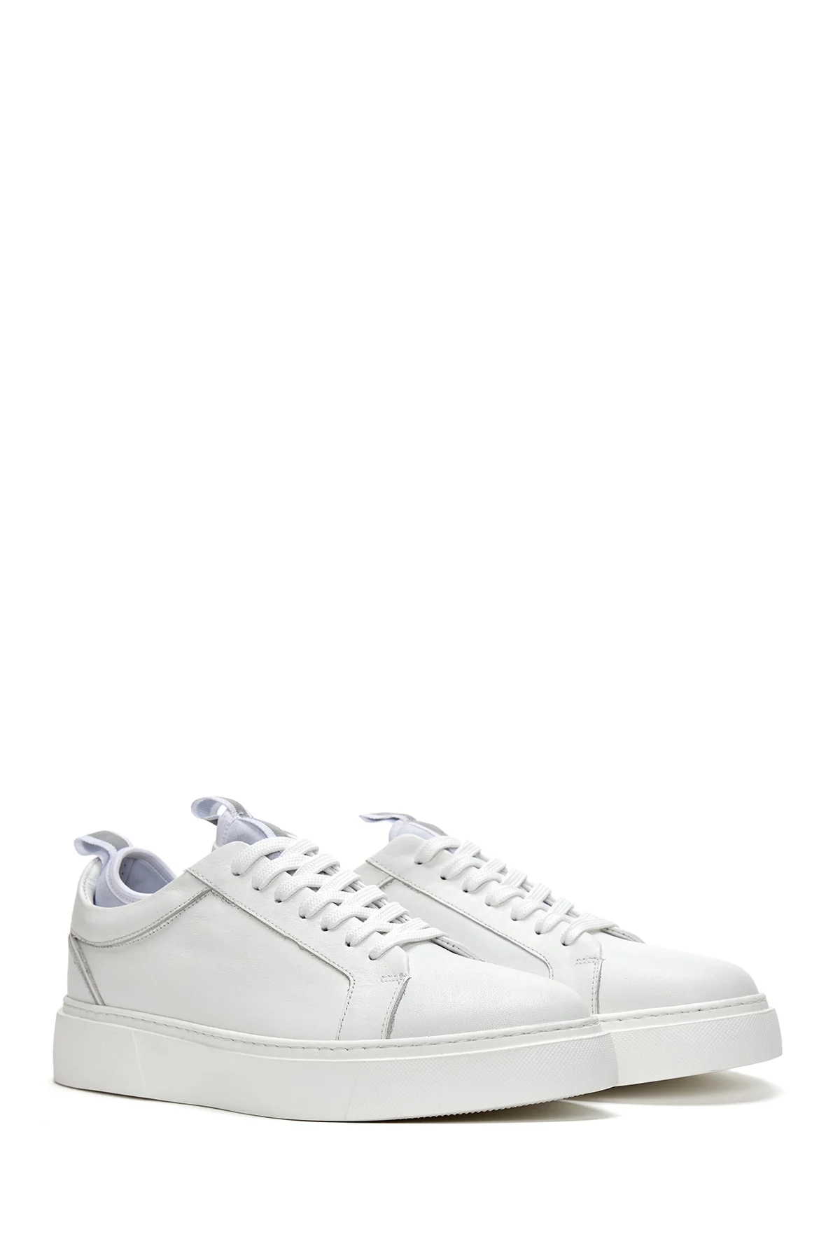 Erkek Beyaz Bağcıklı Deri Sneaker - Image 3