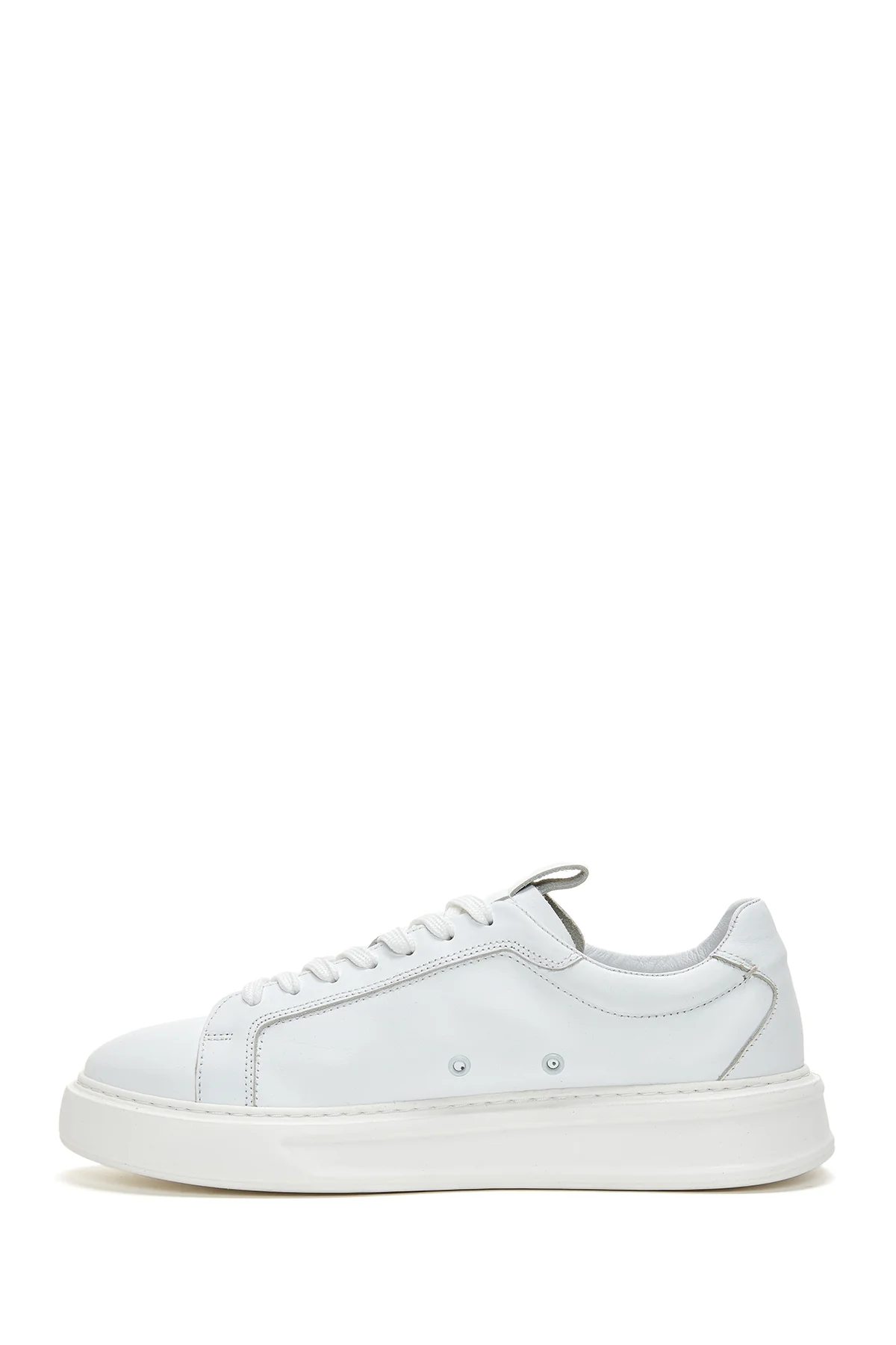 Erkek Beyaz Bağcıklı Deri Sneaker - Image 2