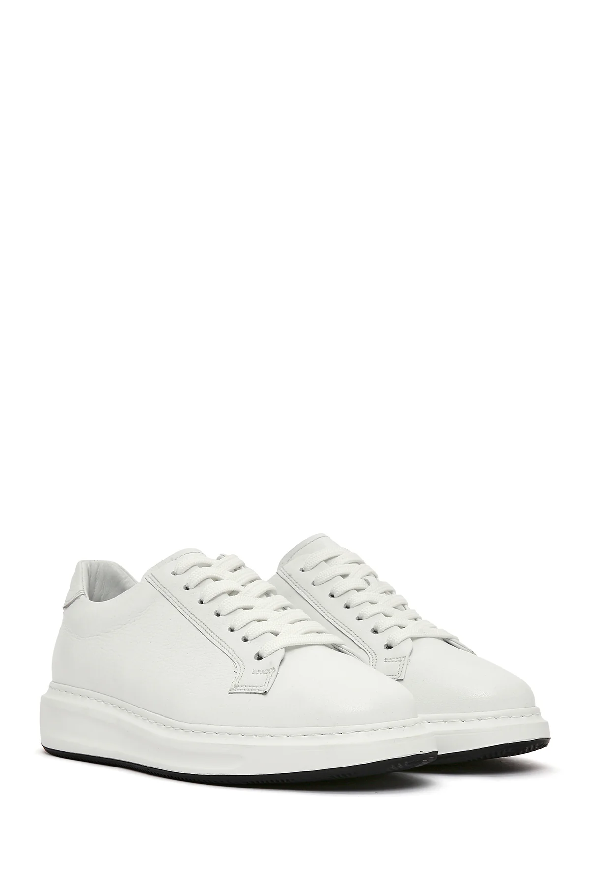 Erkek Beyaz Bağcıklı Deri Sneaker - Image 3