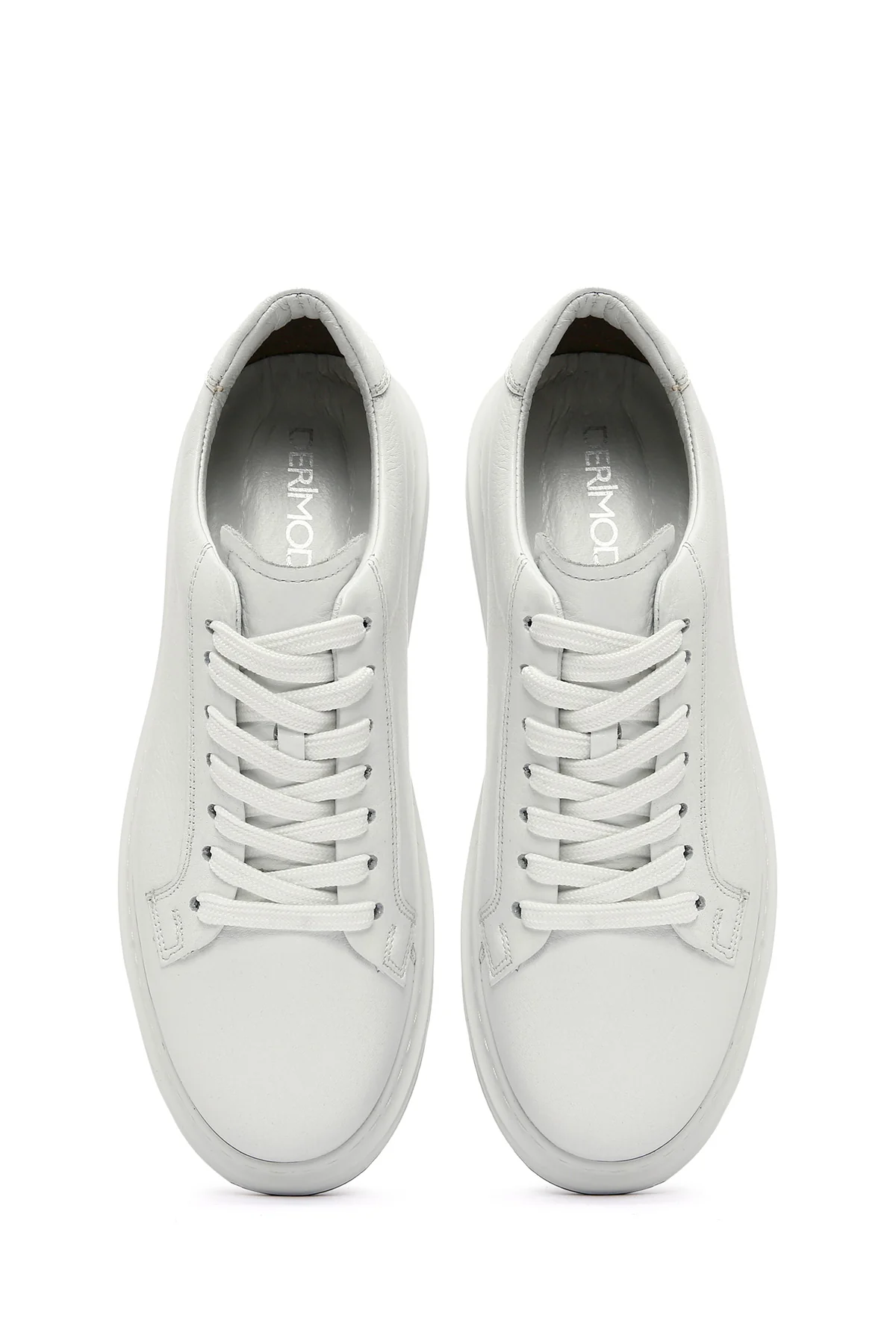 Erkek Beyaz Bağcıklı Deri Sneaker - Image 7