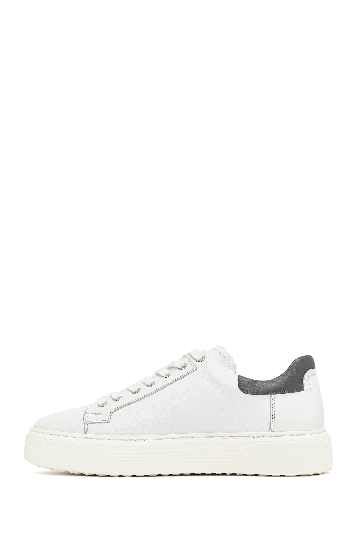 Erkek Beyaz Bağcıklı Kalın Tabanlı Deri Sneaker - Image 2