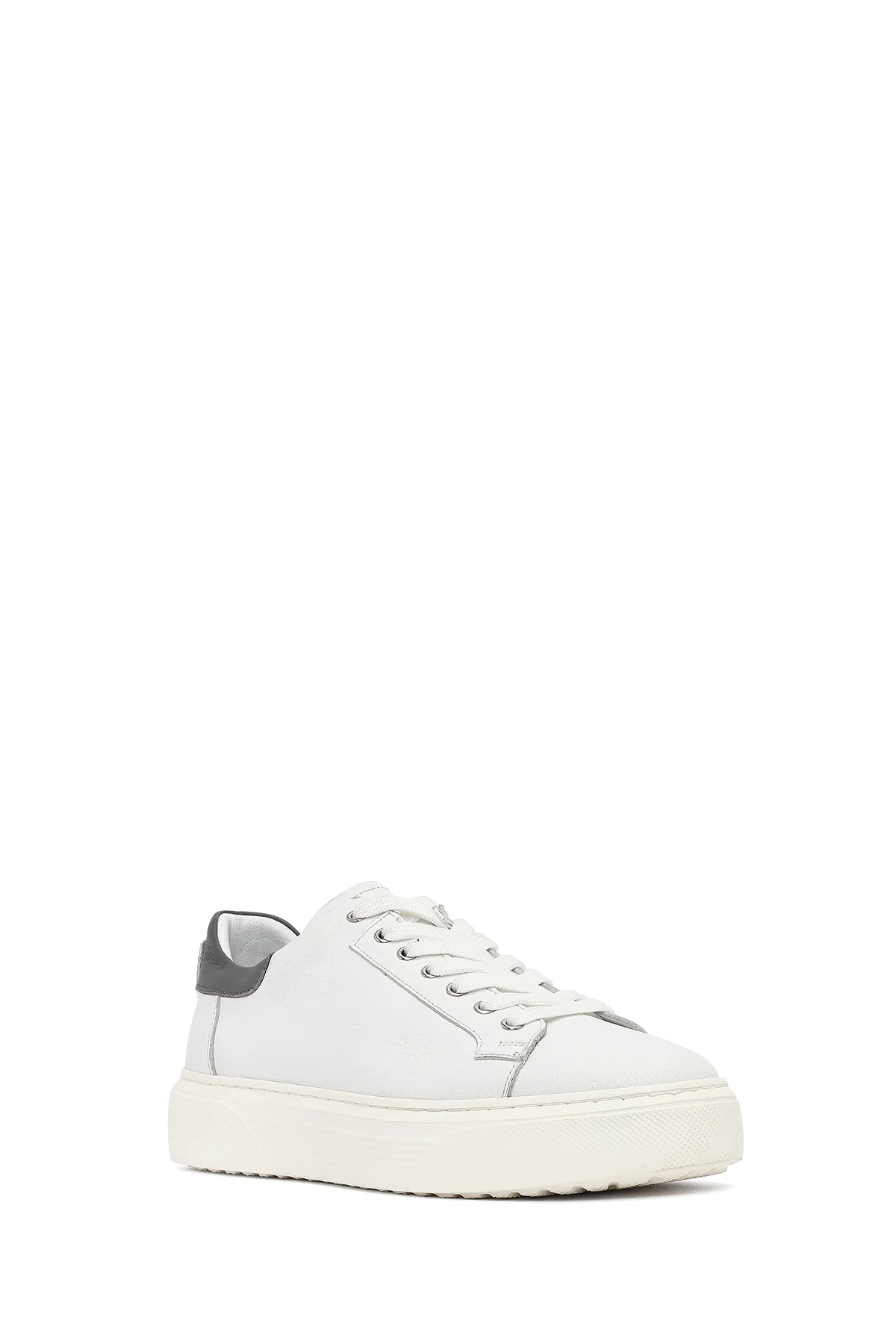 Erkek Beyaz Bağcıklı Kalın Tabanlı Deri Sneaker - Image 6