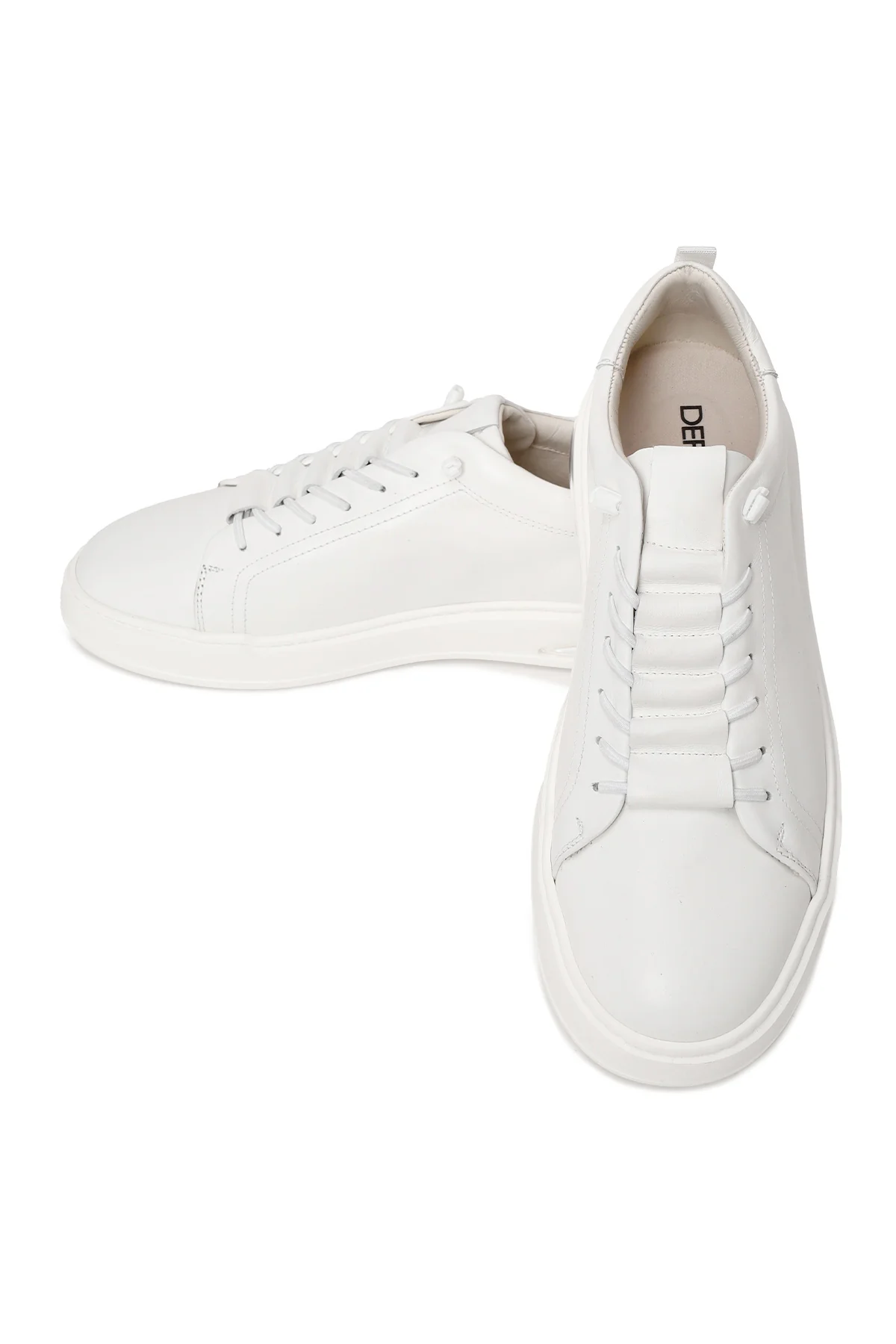 Erkek Beyaz Bağcıklı Deri Sneaker - Image 10