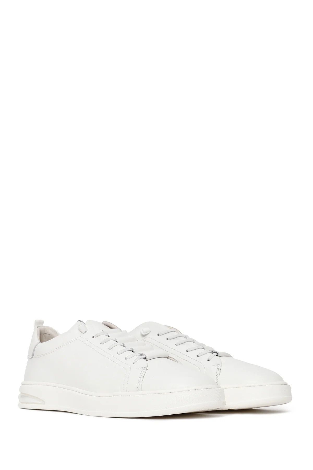 Erkek Beyaz Bağcıklı Deri Sneaker - Image 2