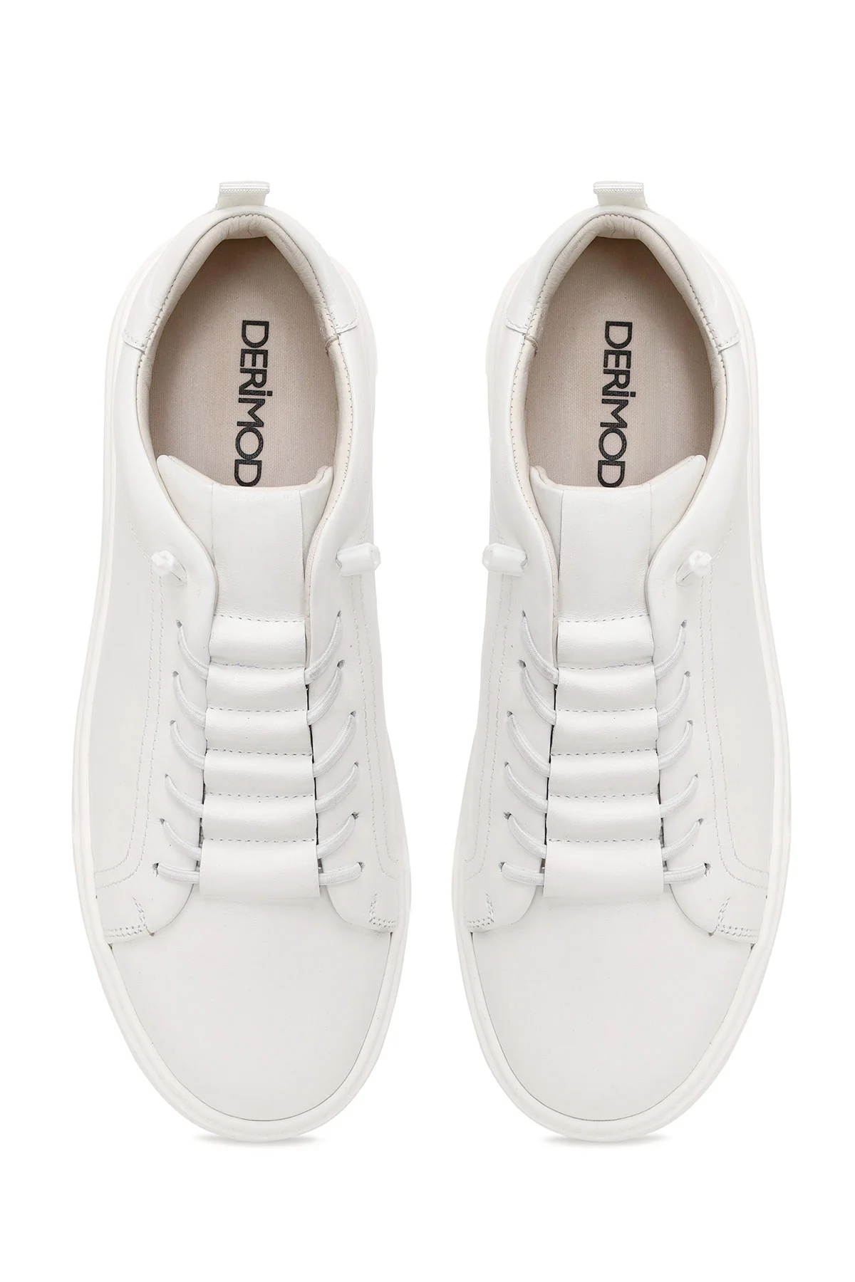 Erkek Beyaz Bağcıklı Deri Sneaker - Image 4