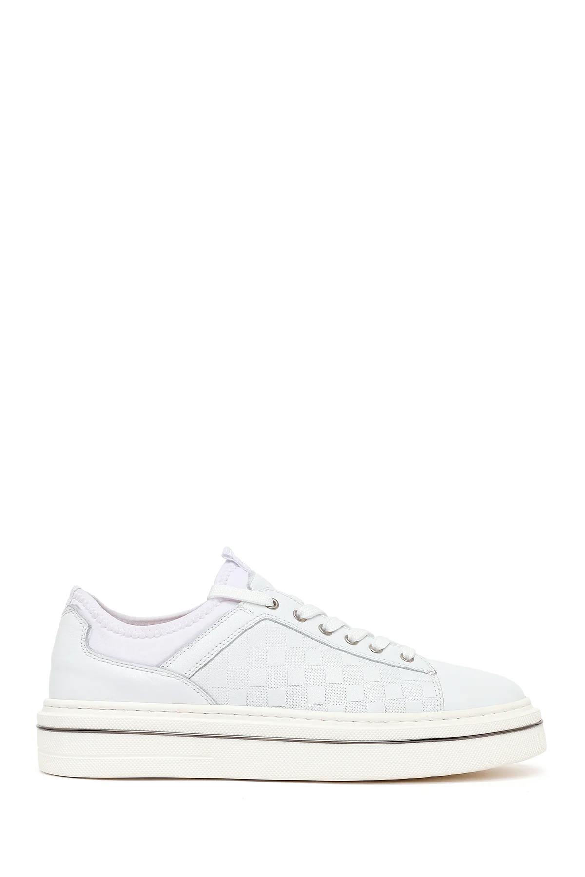 Erkek Beyaz Bağcıklı Deri Sneaker