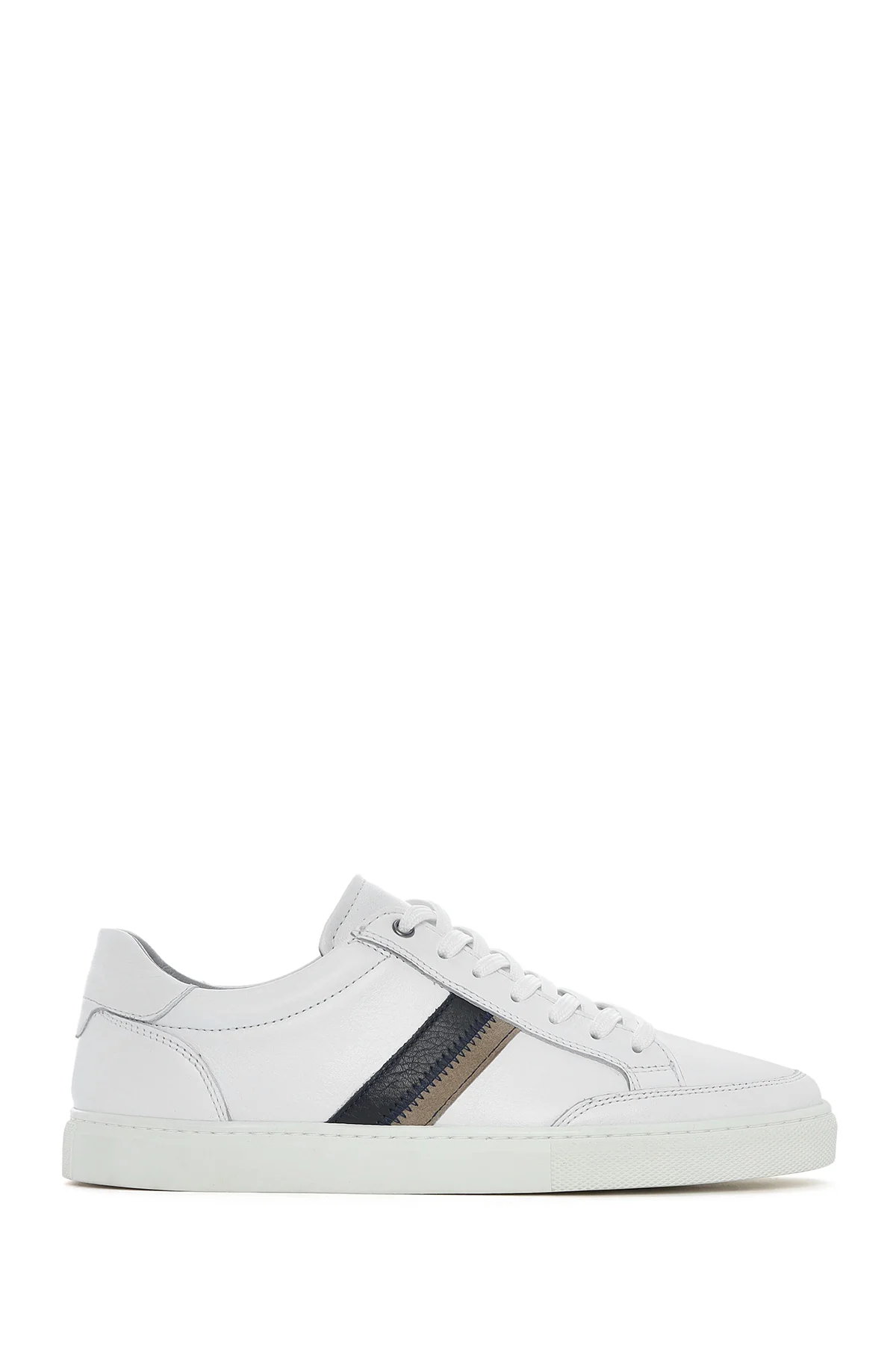 Erkek Beyaz Bağcıklı Deri Sneaker